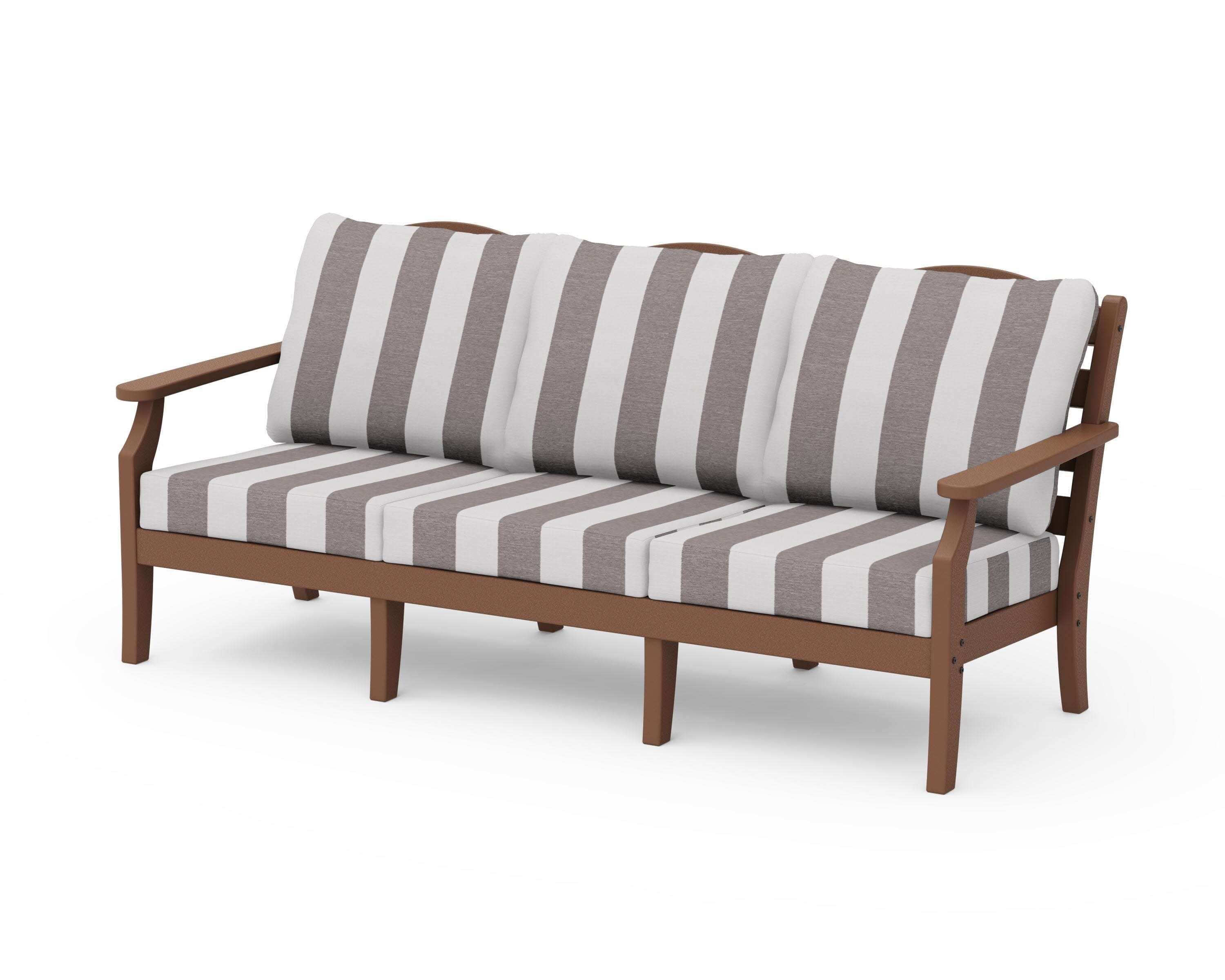 Savannah Deep Seating Sofa in Teak / Cabana Stripe Grey Mist