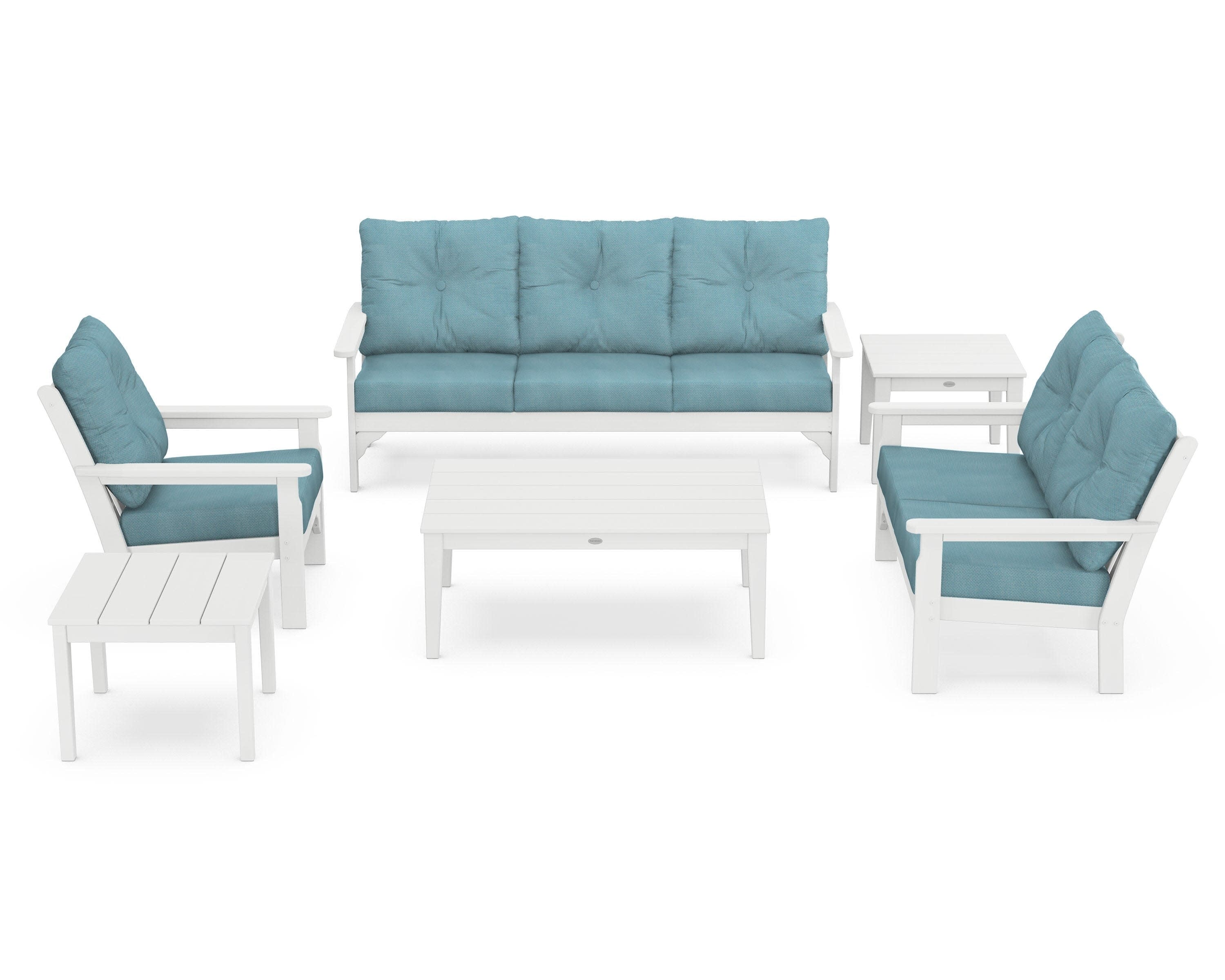 Vineyard 6-Piece Deep Seating Set in White / Lattice Sky Blue
