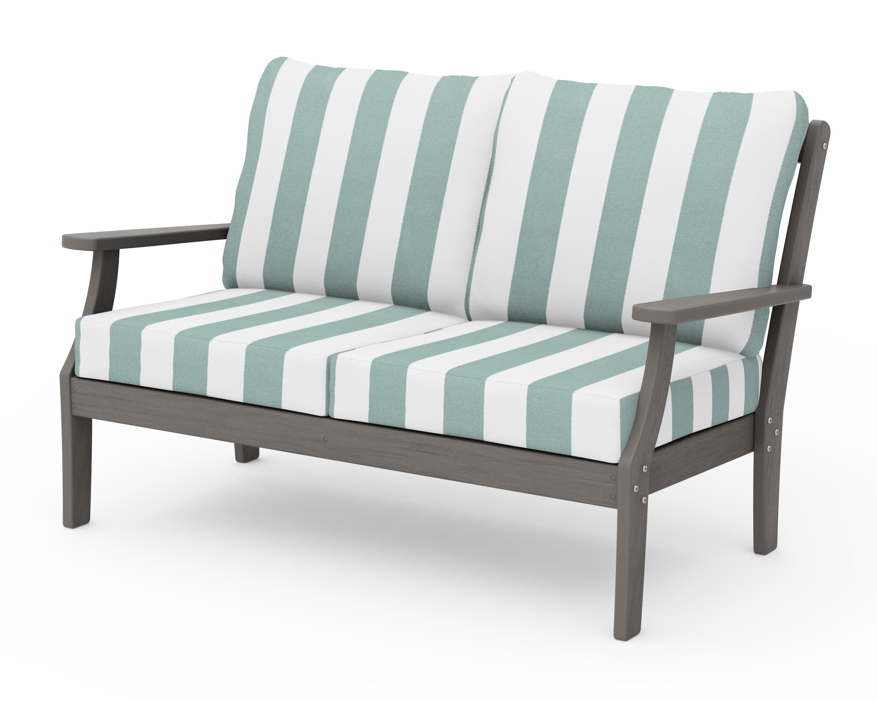 Braxton Deep Seating Loveseat in Driftwood / Cabana Stripe Glacier Spa