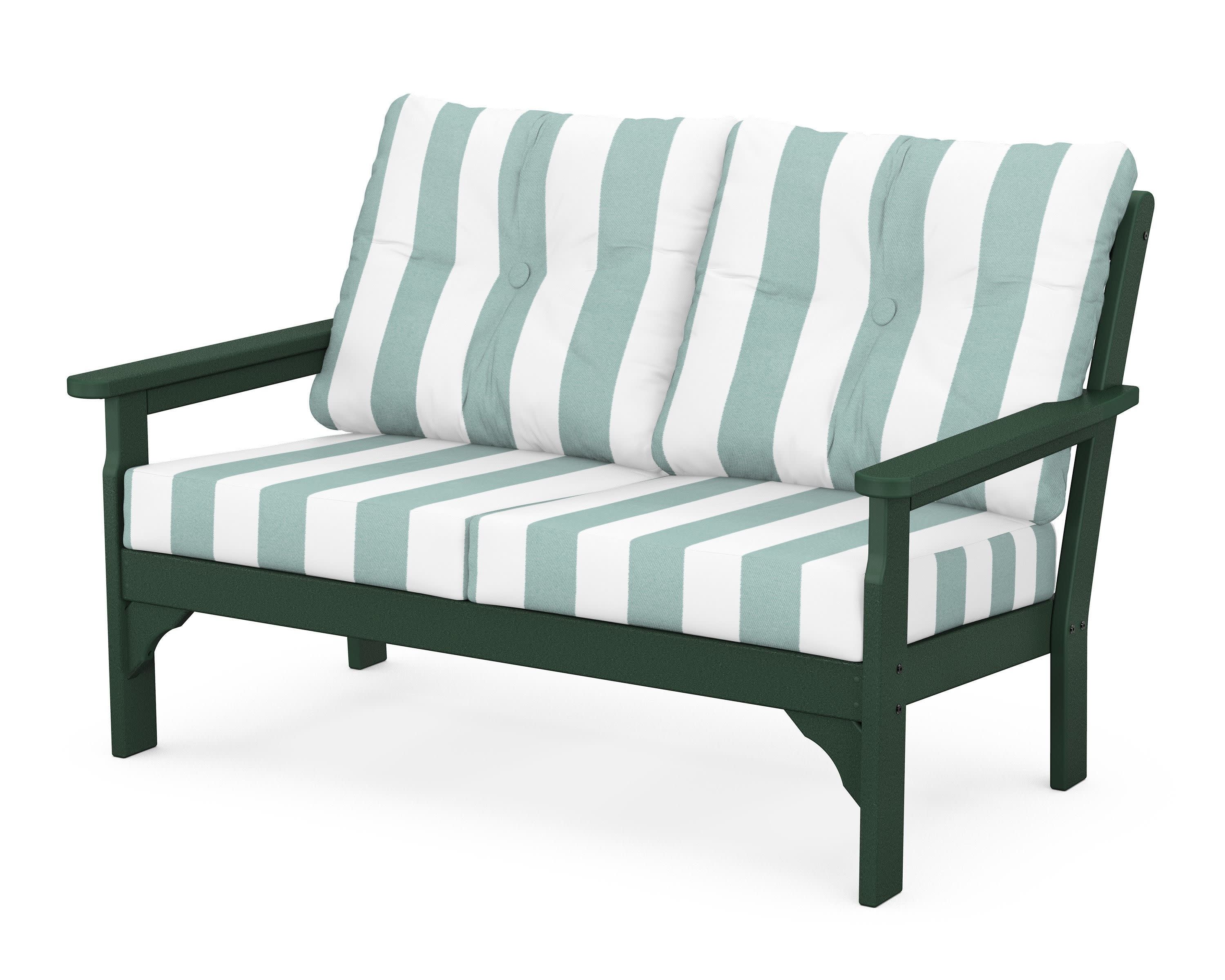 Vineyard Deep Seating Loveseat in Green / Cabana Stripe Glacier Spa