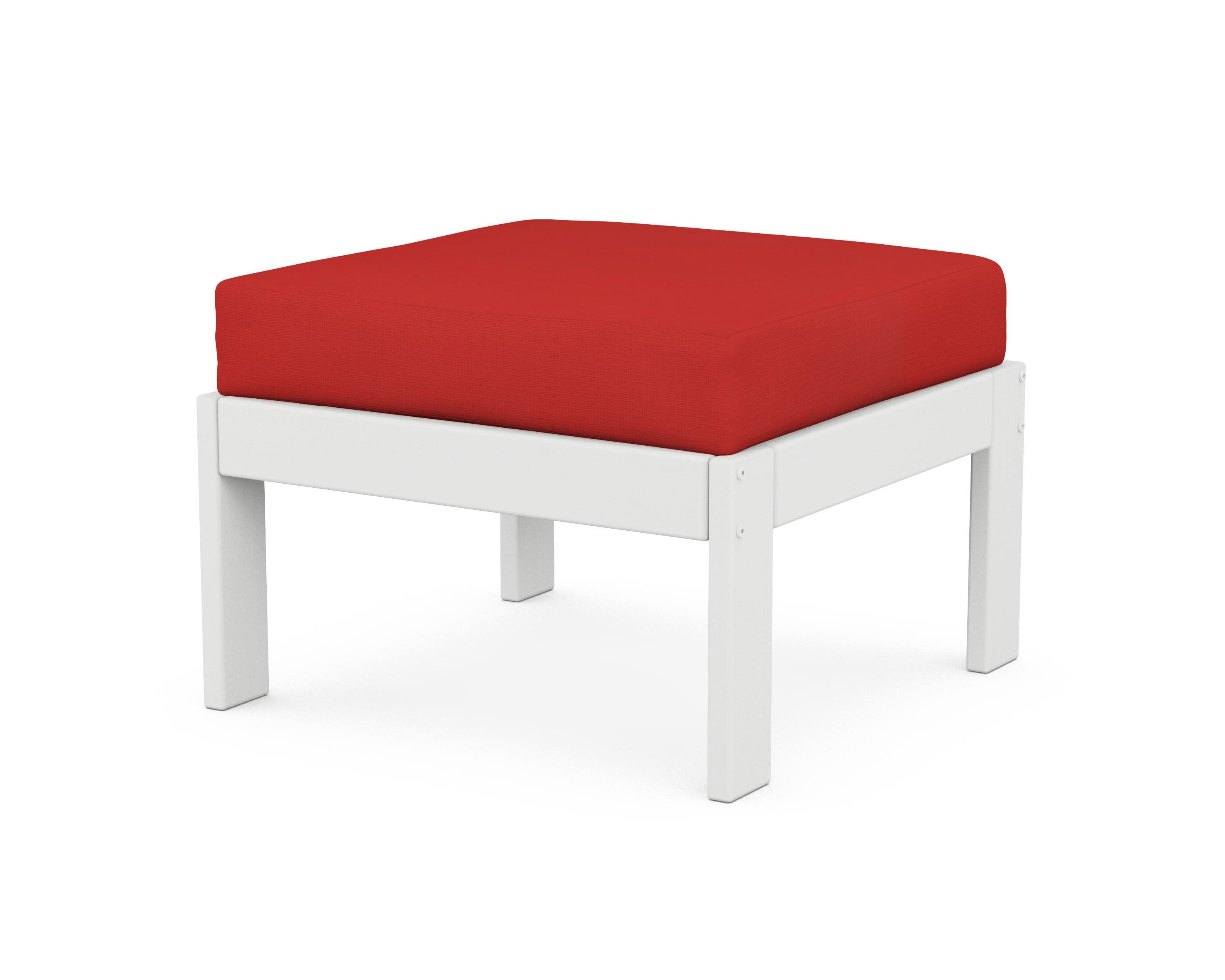 Vineyard Modular Ottoman in White / Crimson Linen