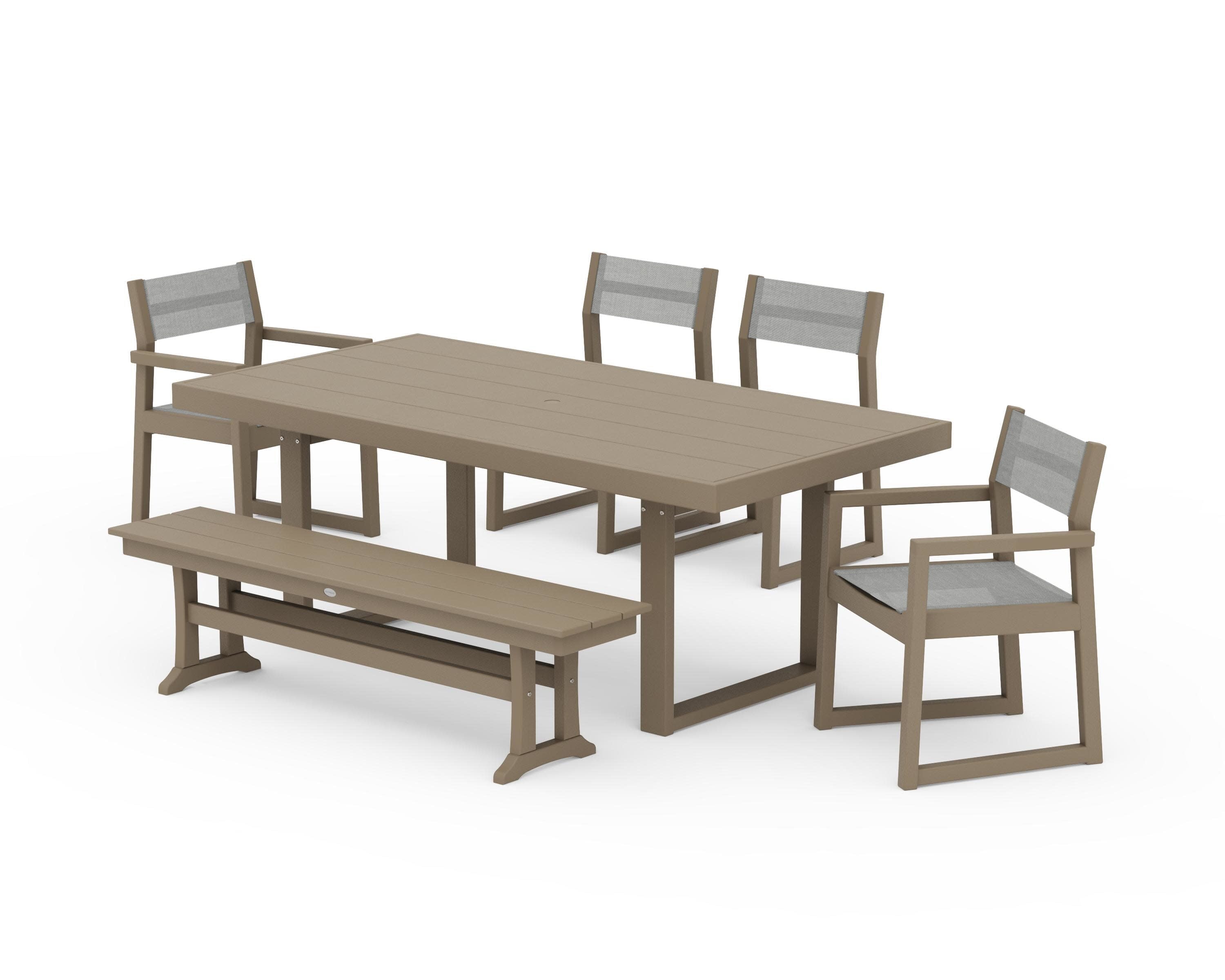 EDGE Sling 6-Piece Dining Set with Bench in Vintage Sahara / Metallic Sling