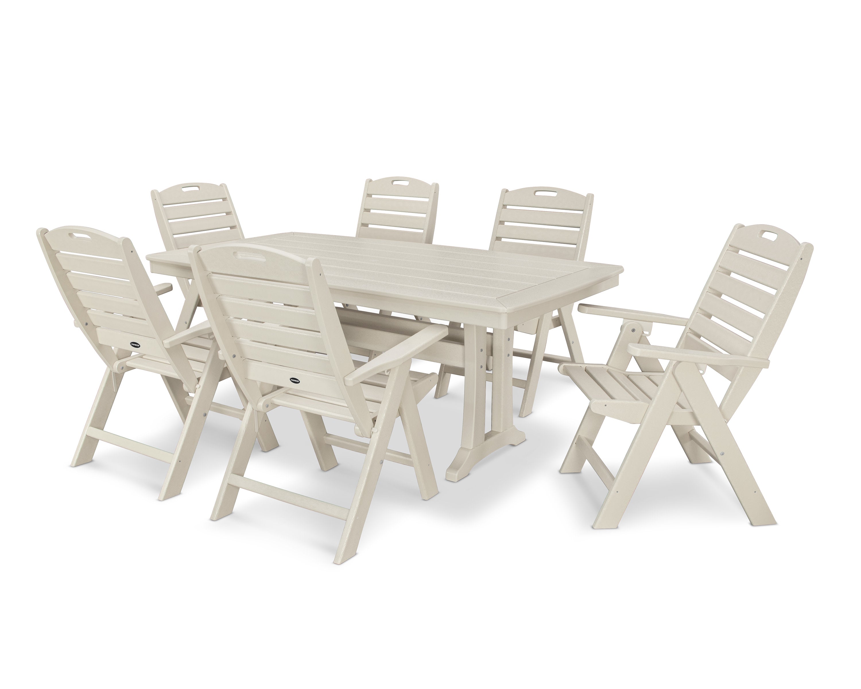 Nautical Folding Highback Chair 7-Piece Dining Set with Trestle Legs in Sand