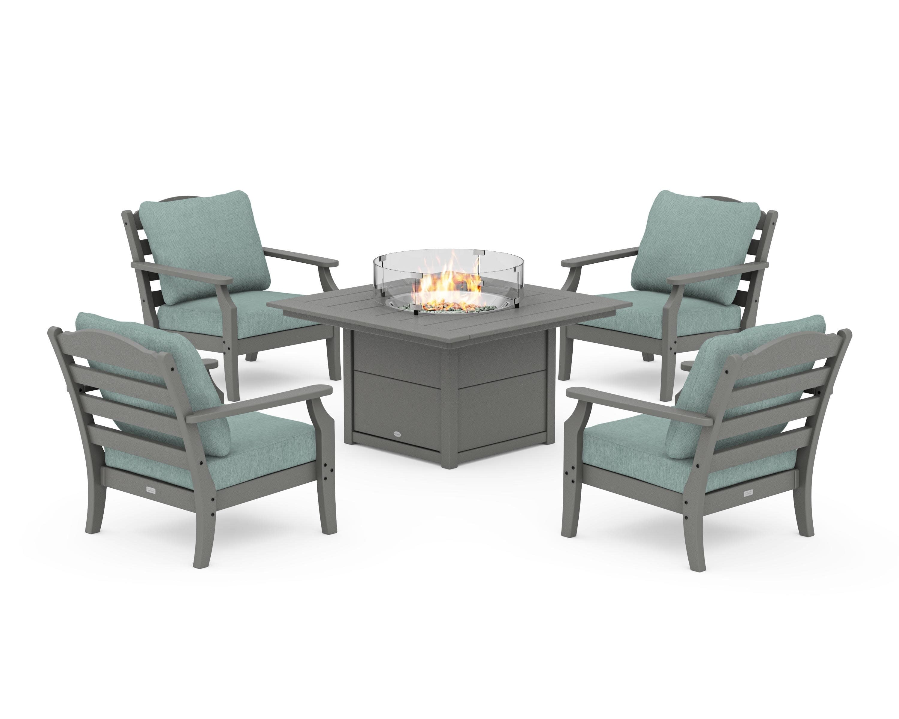 Savannah 5-Piece Deep Seating Set with Fire Pit Table in Slate Grey / Glacier Spa