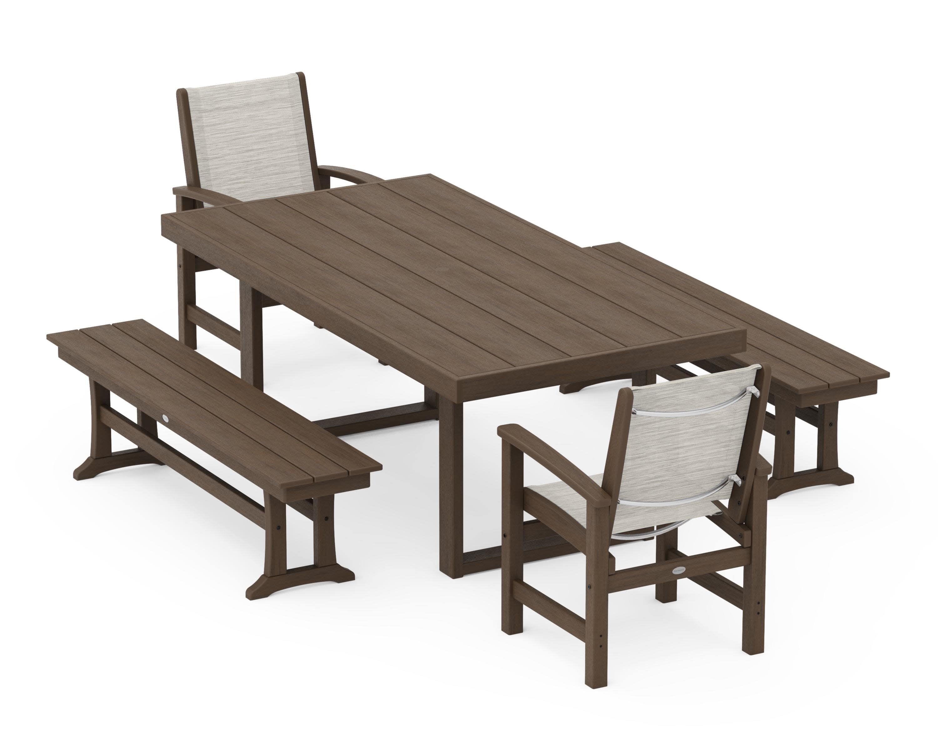 Coastal 5-Piece Dining Set with Trestle Legs in Kona / Birch Sling