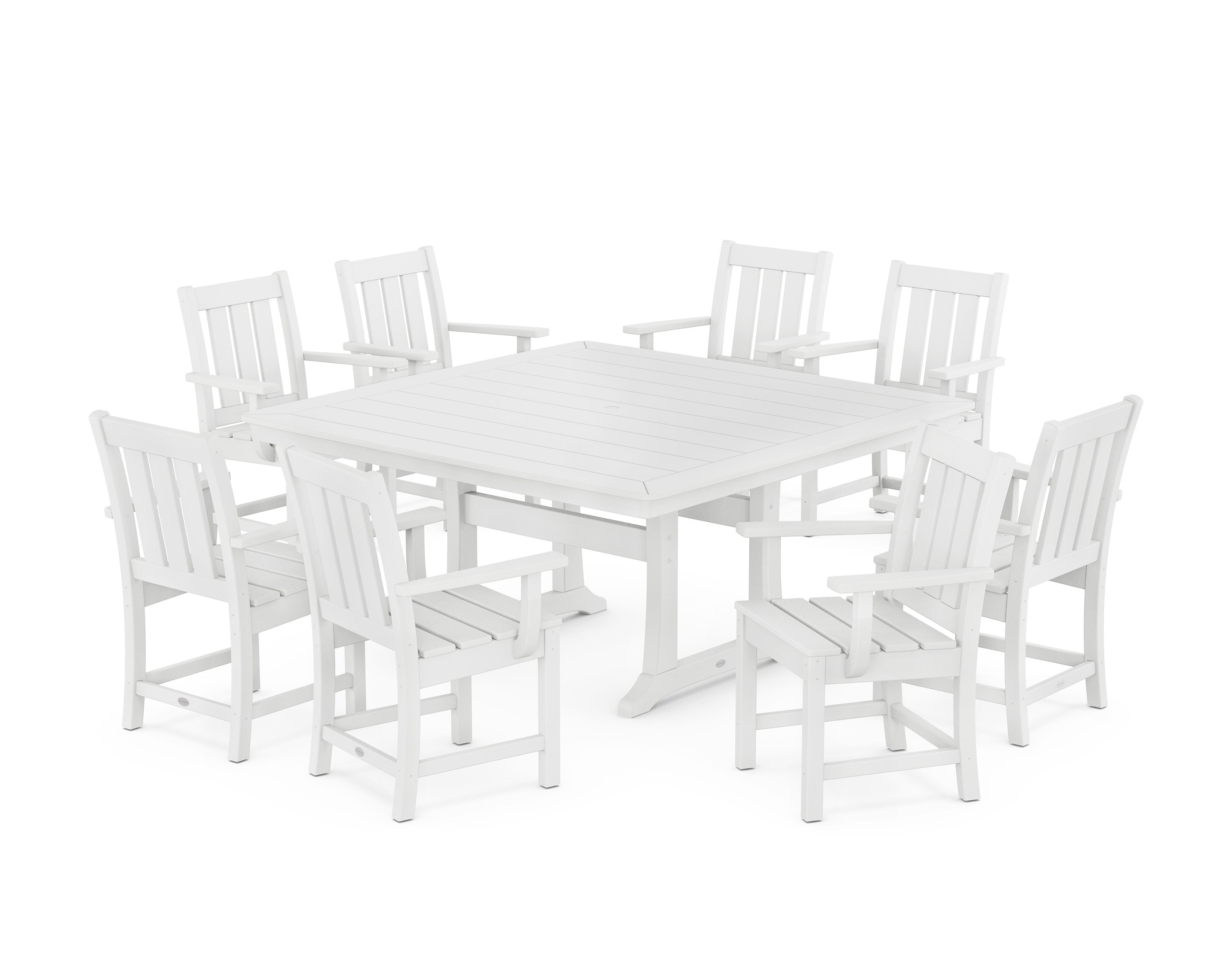 Oxford 9-Piece Square Dining Set with Trestle Legs in White