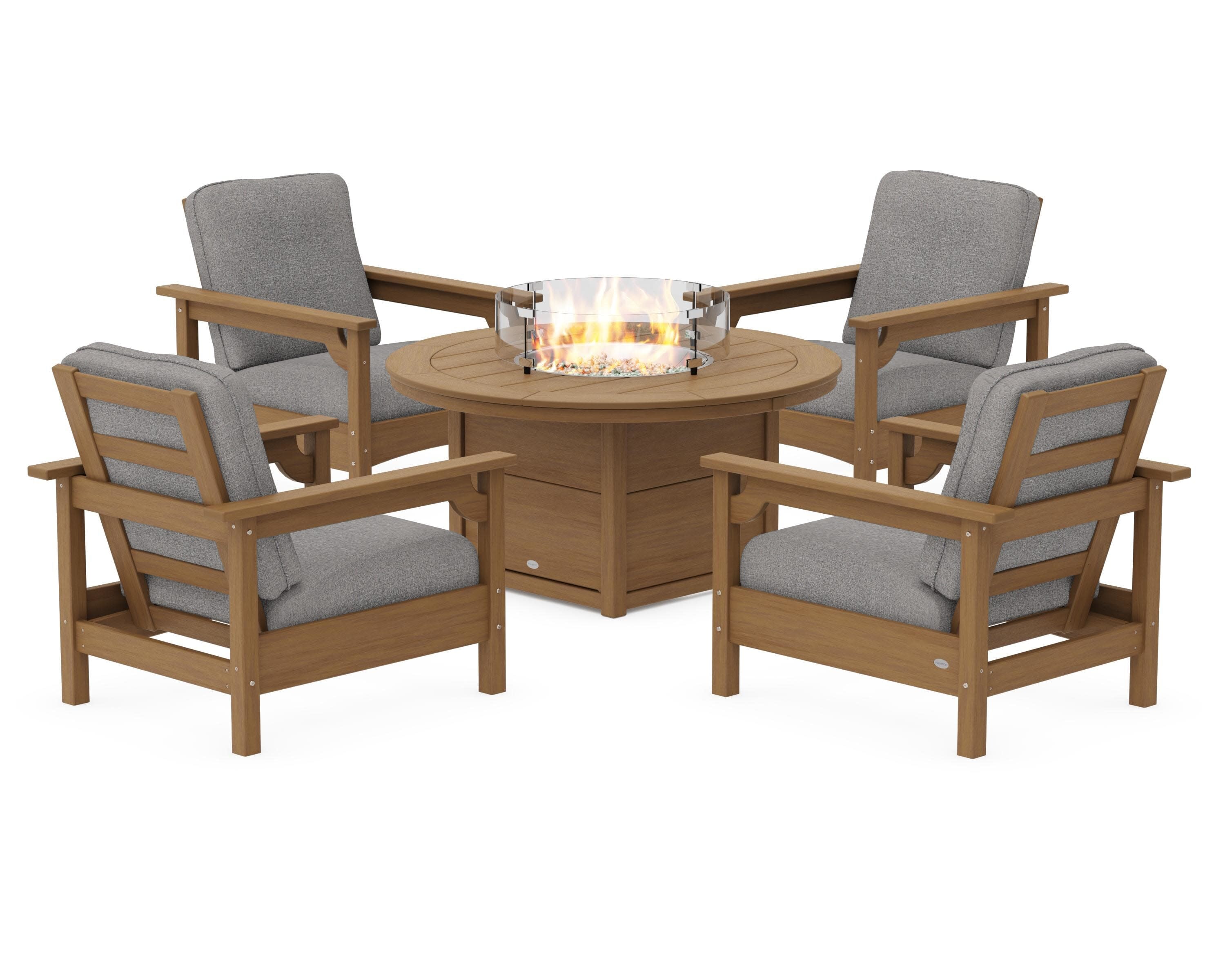 Club 5-Piece Conversation Set with Fire Pit Table in Natural / Grey Mist
