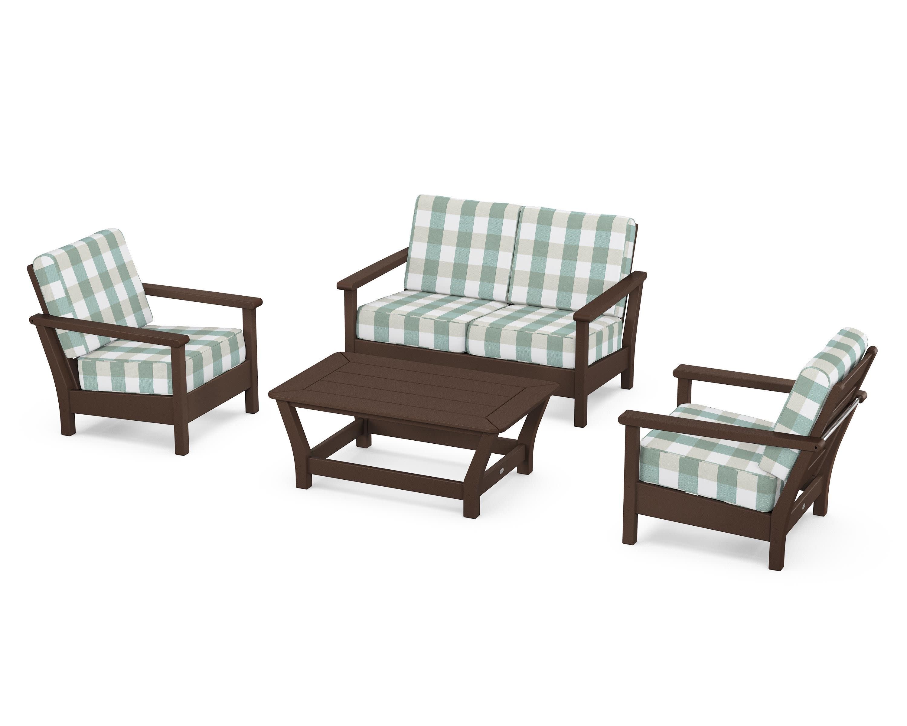Harbour 4-Piece Deep Seating Set in Mahogany / Buffalo Plaid Glacier Spa