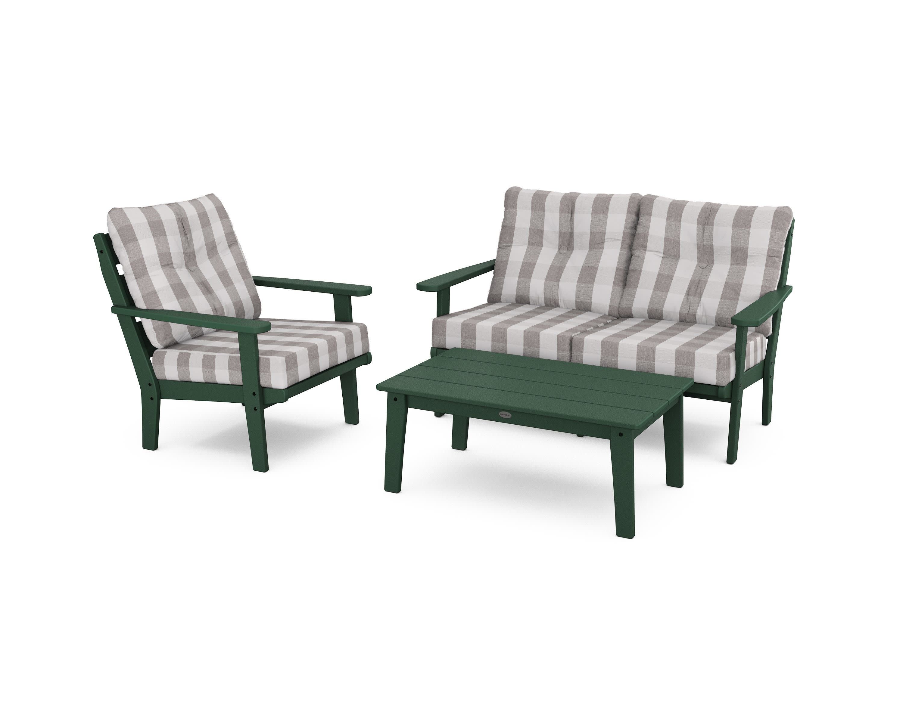 Lakeside 3-Piece Deep Seating Set in Green / Buffalo Plaid Grey Mist