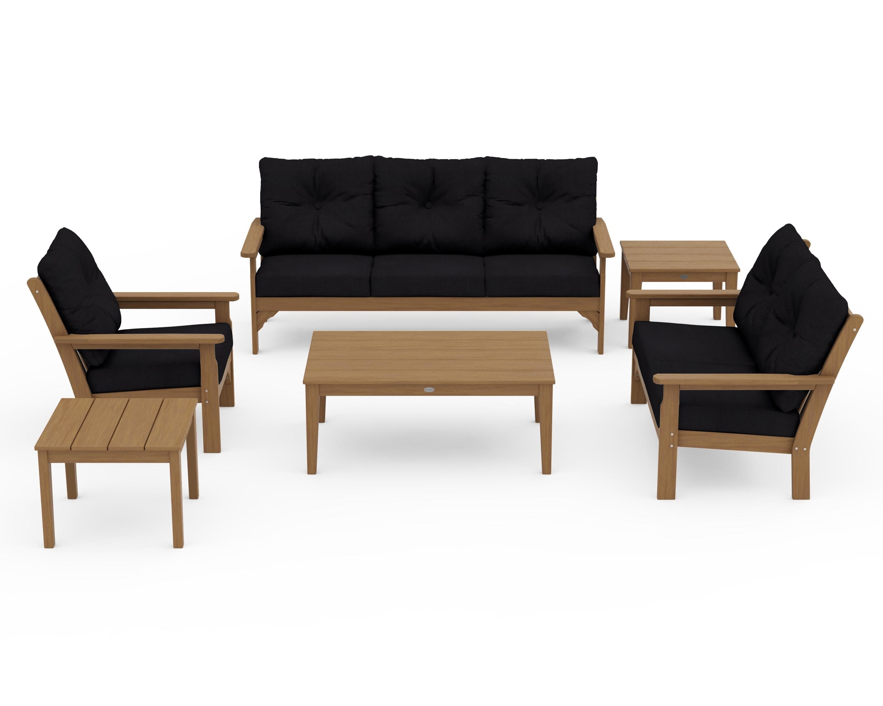 Vineyard 6-Piece Deep Seating Set in Natural / Midnight Linen