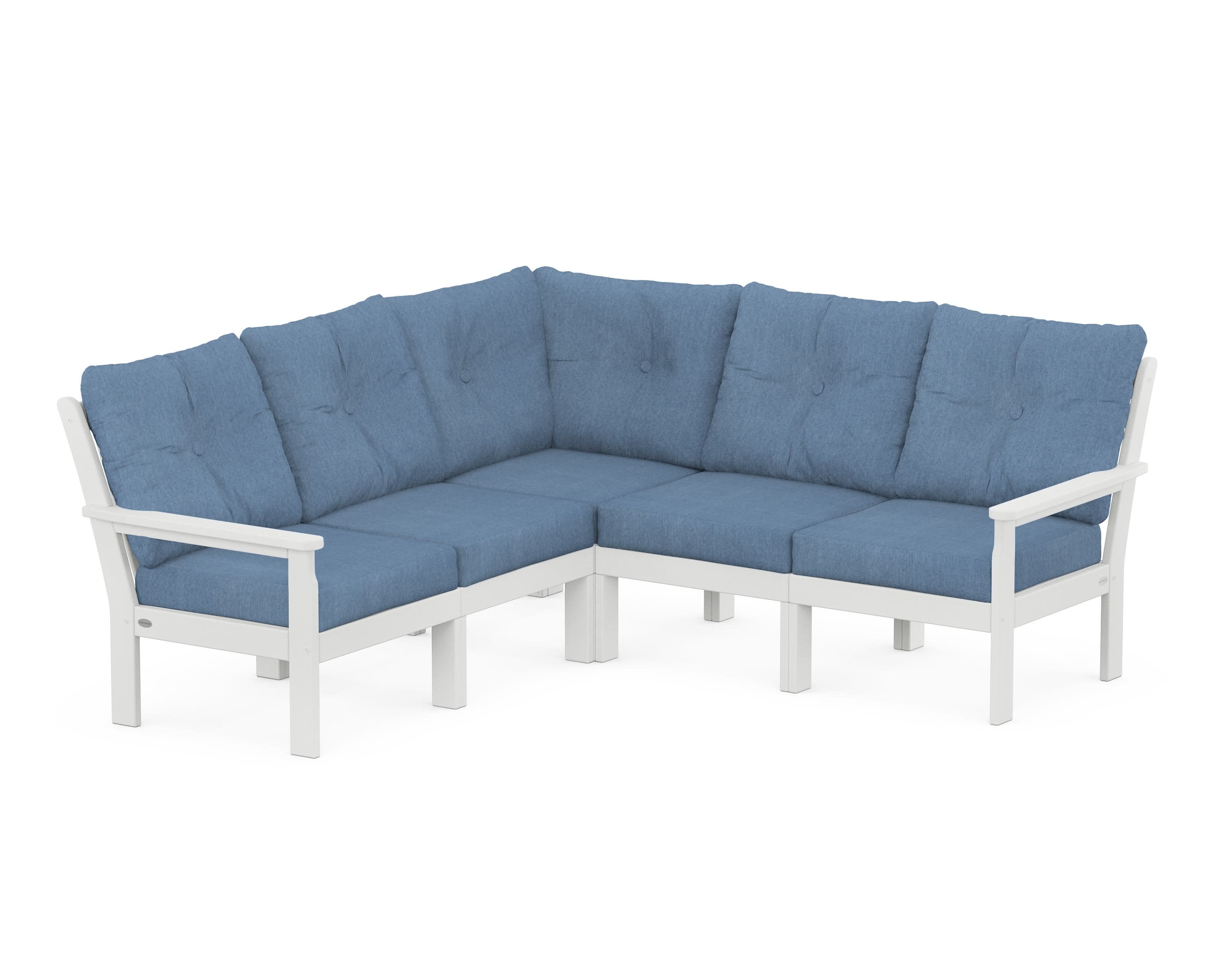 Vineyard 5-Piece Sectional in White / Sky Blue