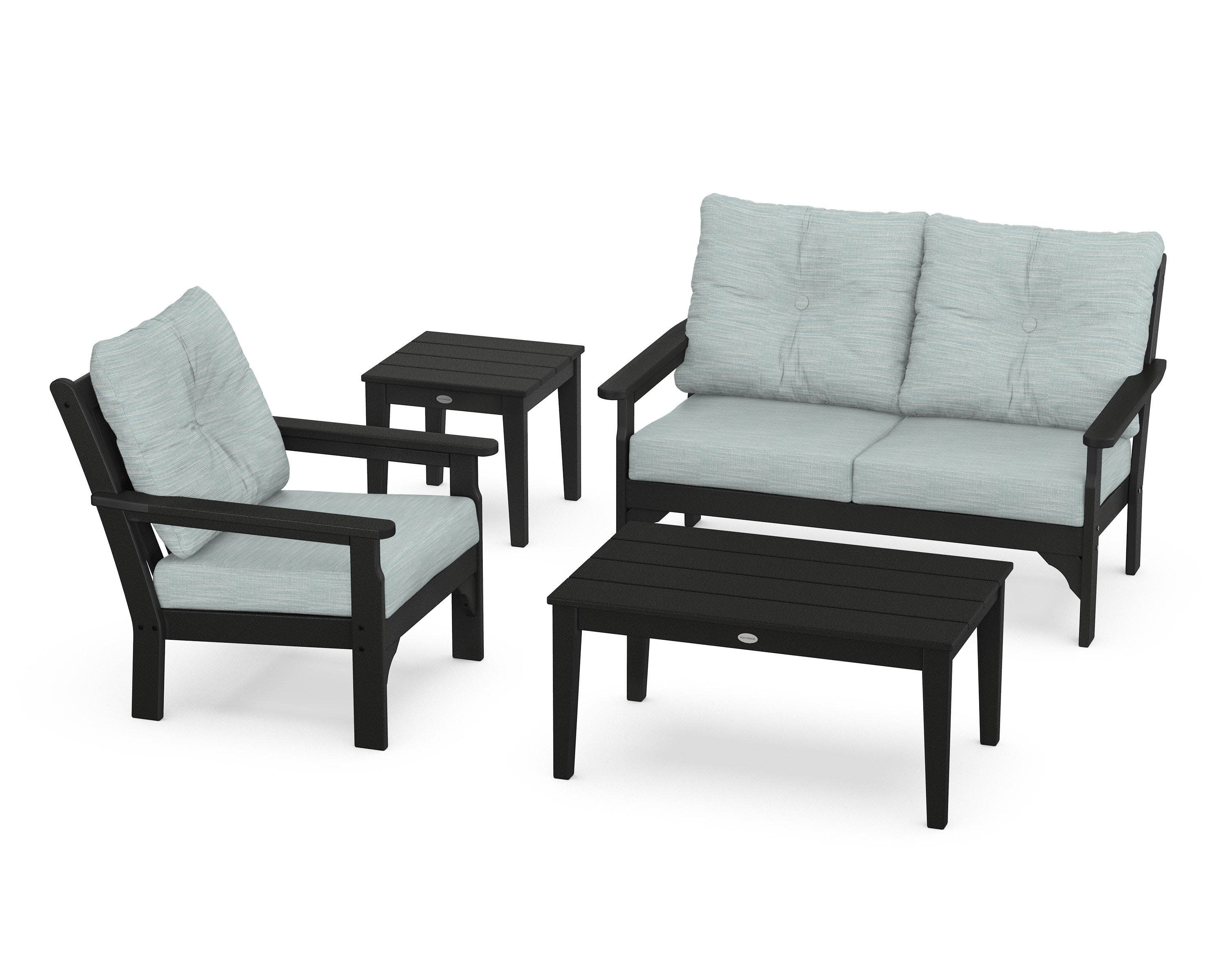 Vineyard 4-Piece Deep Seating Set in Black / Soothe Mist