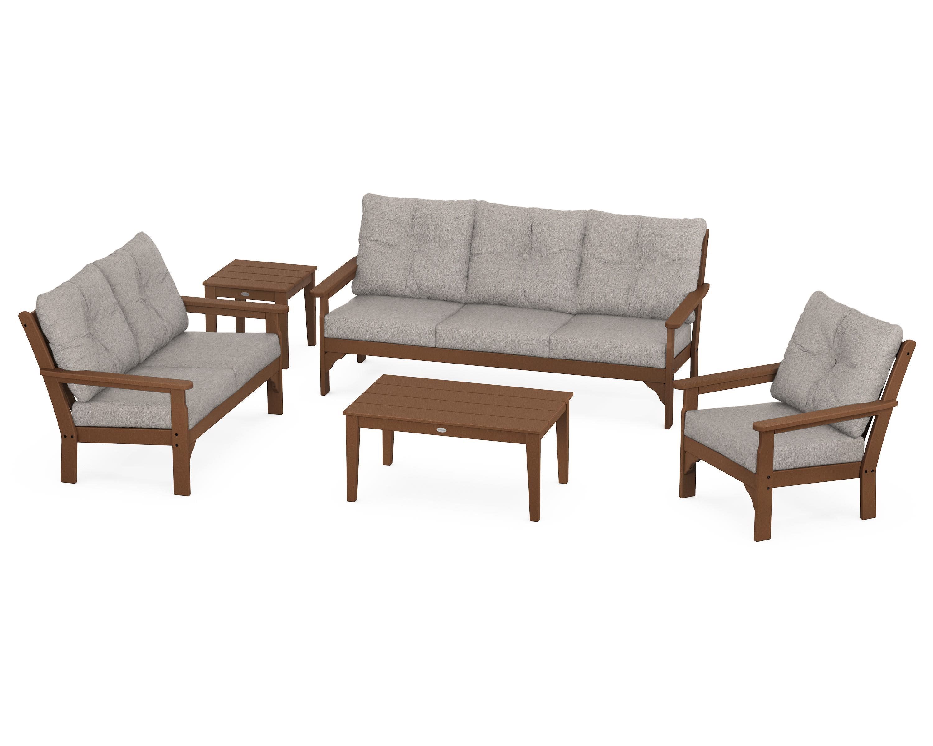 Vineyard 5 Piece Deep Seating Set in Teak / Weathered Tweed