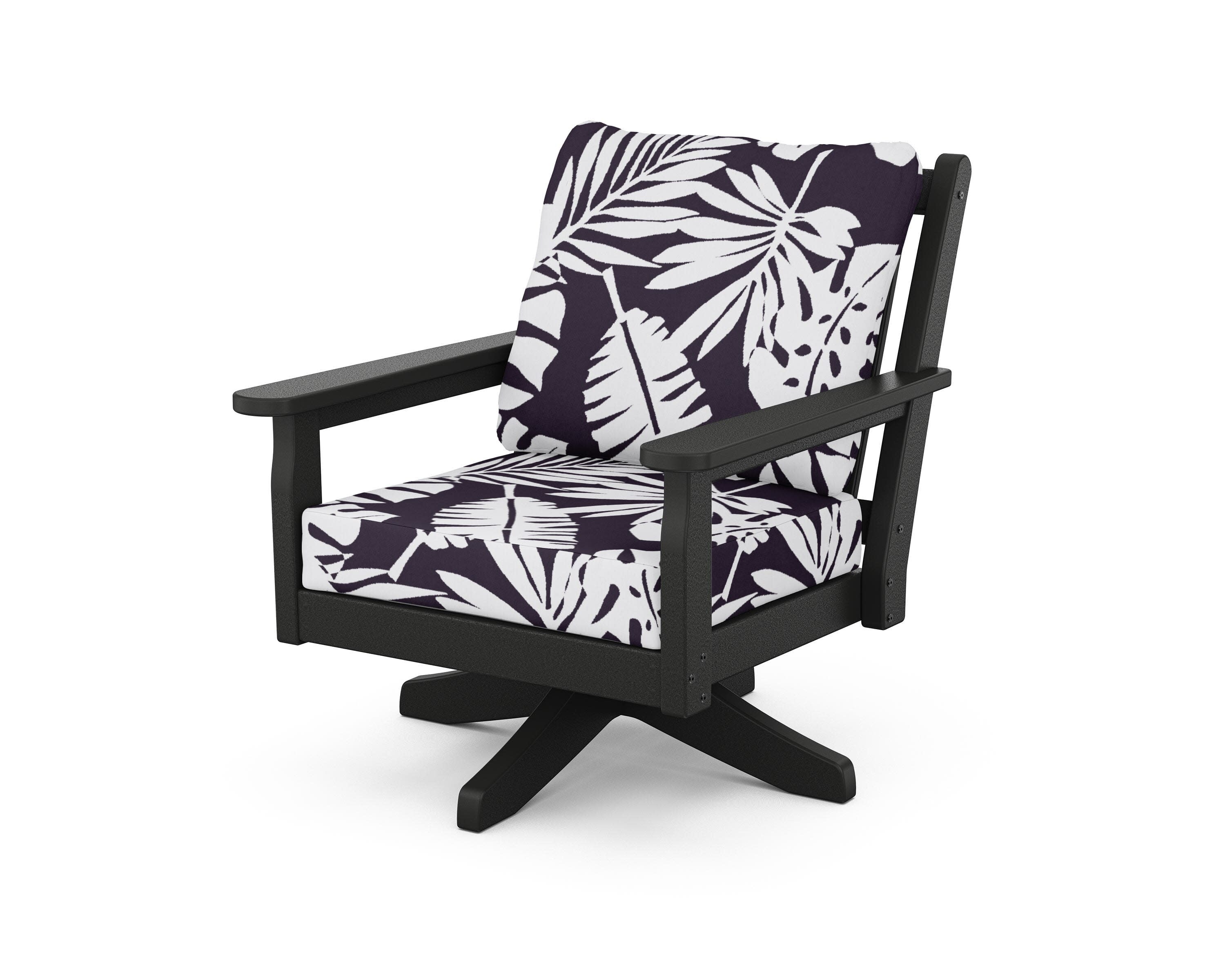 Chippendale Deep Seating Swivel Chair in Black / Leaf Navy