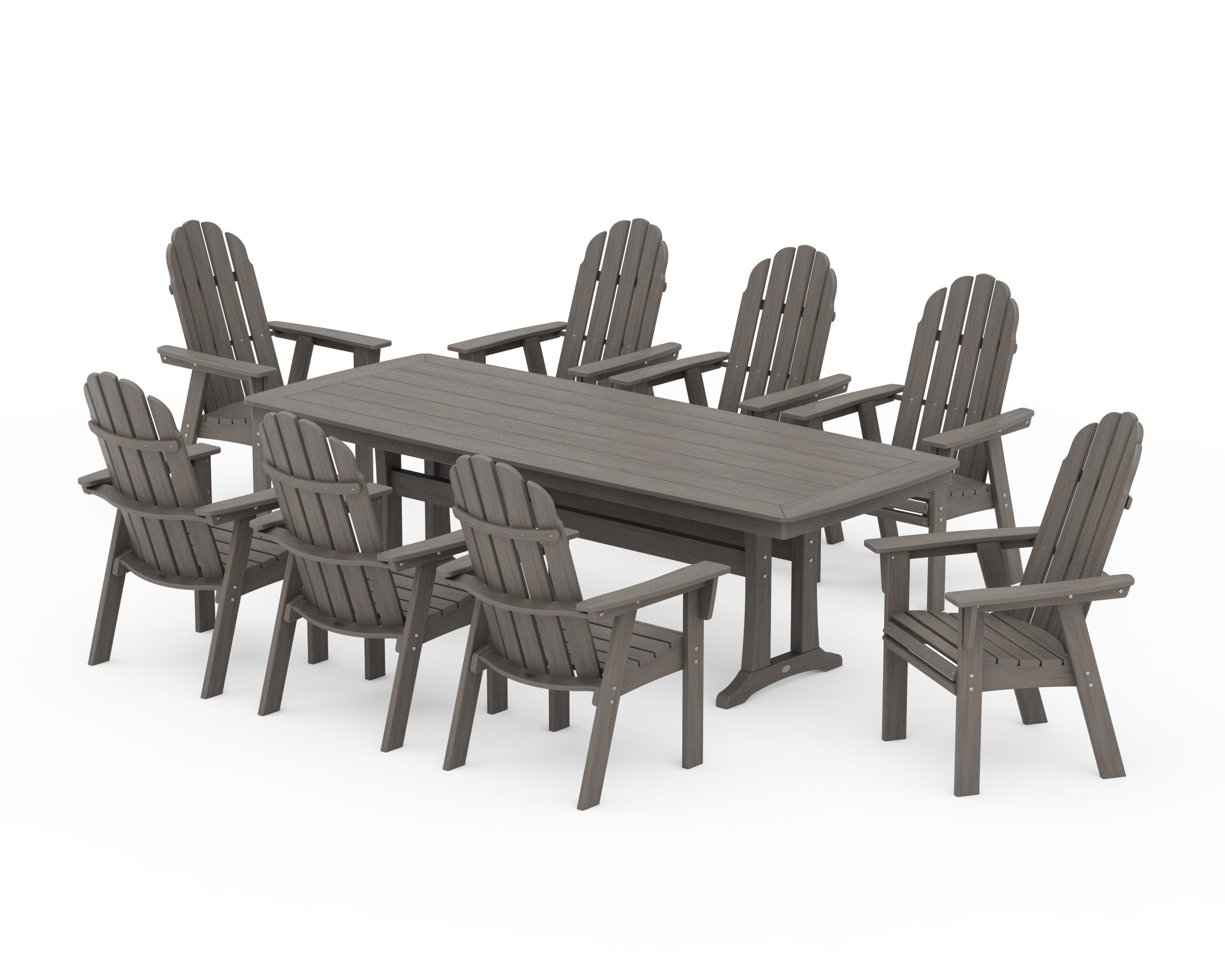 Vineyard Curveback Adirondack 9-Piece Dining Set with Trestle Legs in Driftwood