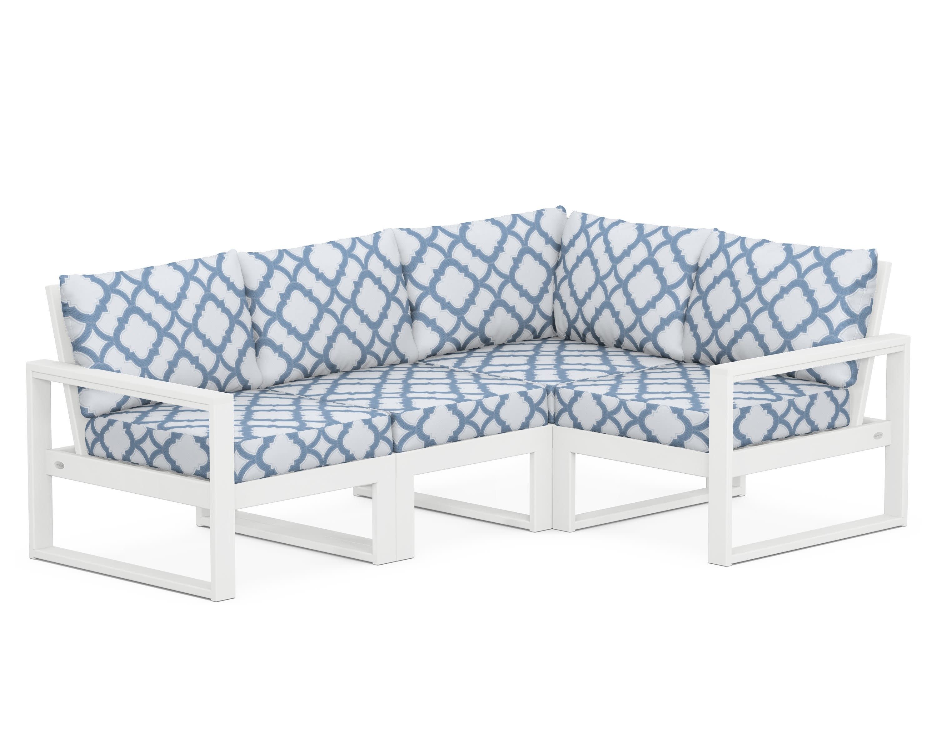 EDGE 4-Piece Modular Deep Seating Set in White / Trellis Sky Blue