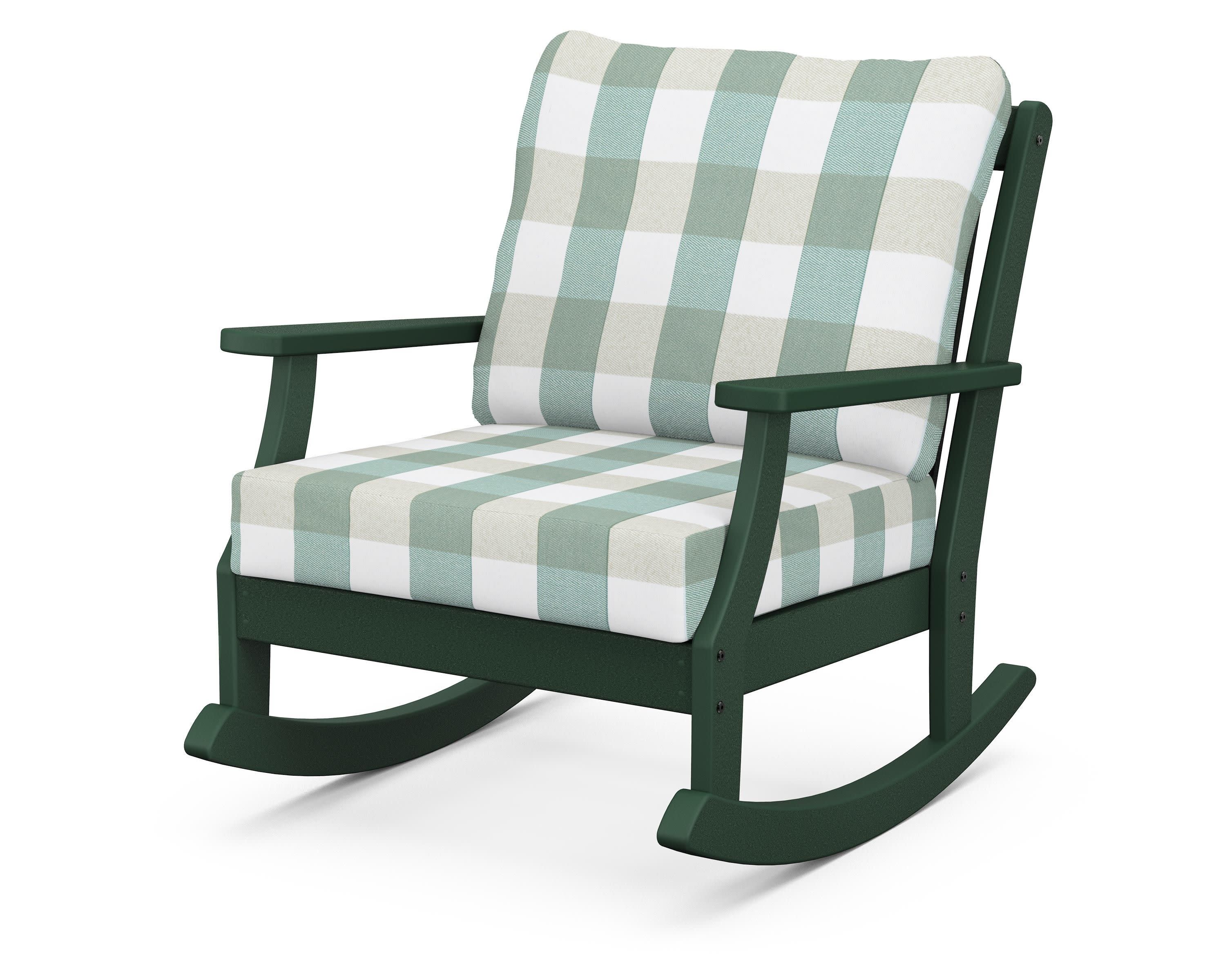 Braxton Deep Seating Rocking Chair in Green / Buffalo Plaid Glacier Spa