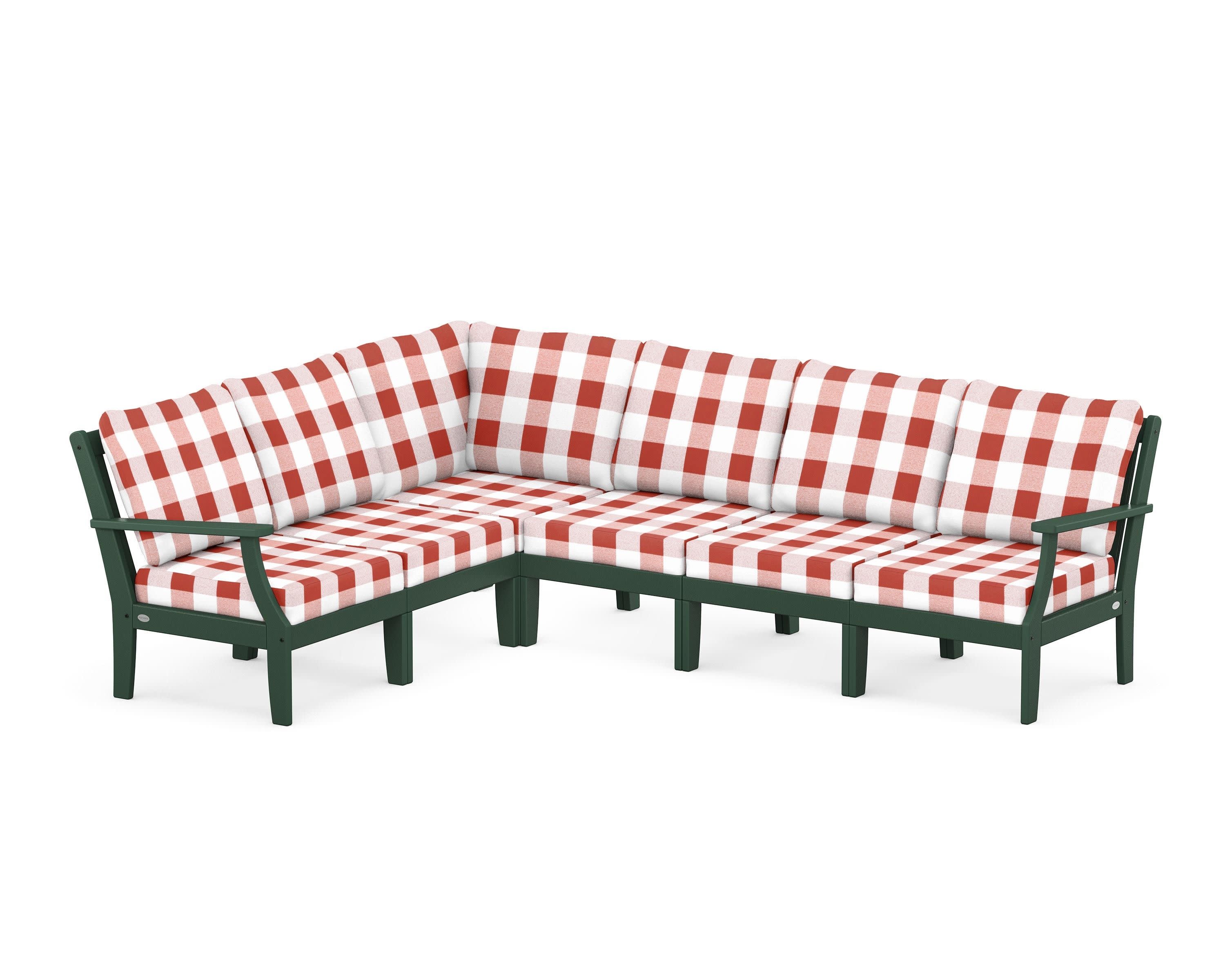 Braxton Modular 6-Piece Deep Seating Set in Green / Buffalo Plaid Crimson