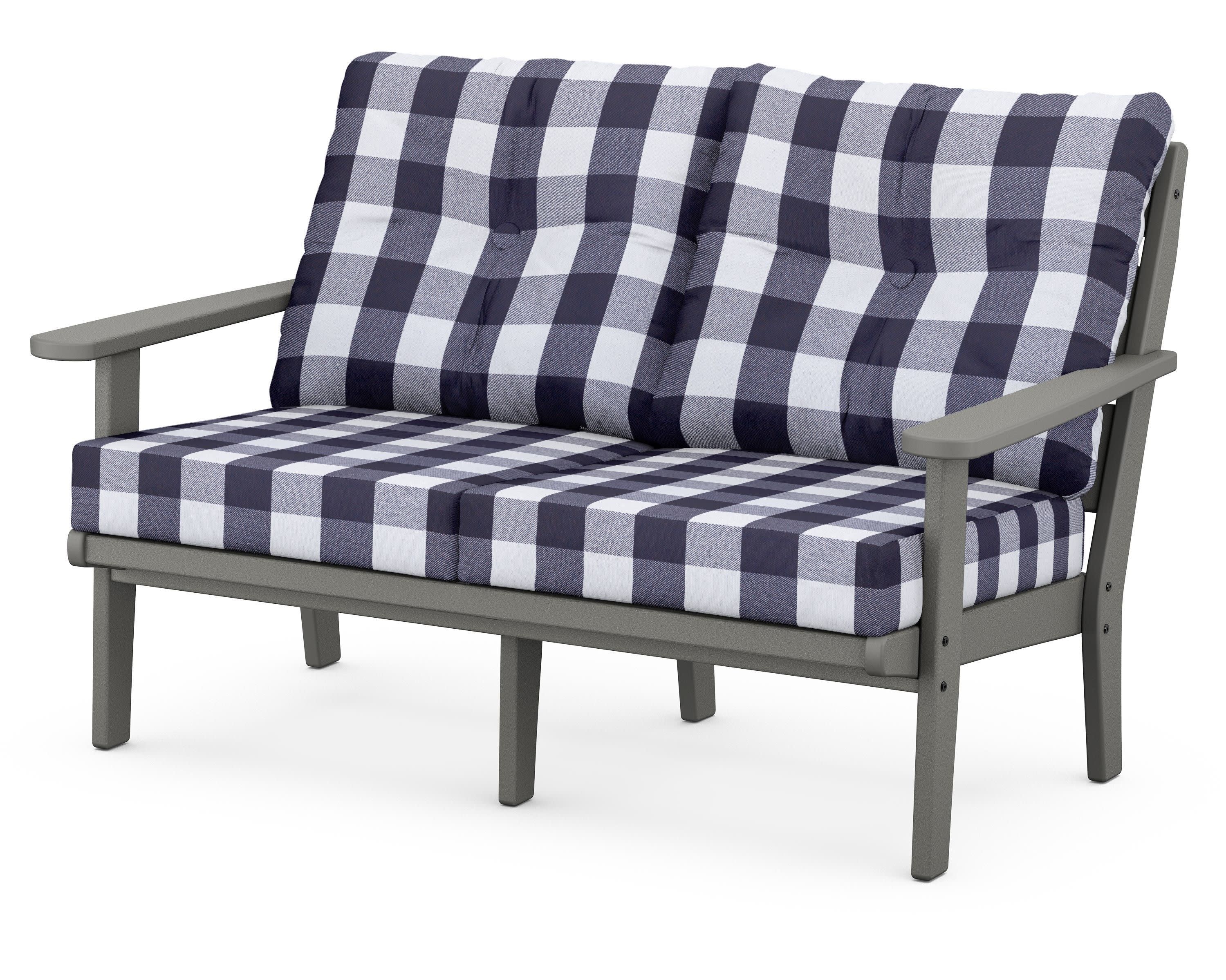 Lakeside Deep Seating Loveseat in Slate Grey / Buffalo Plaid Navy