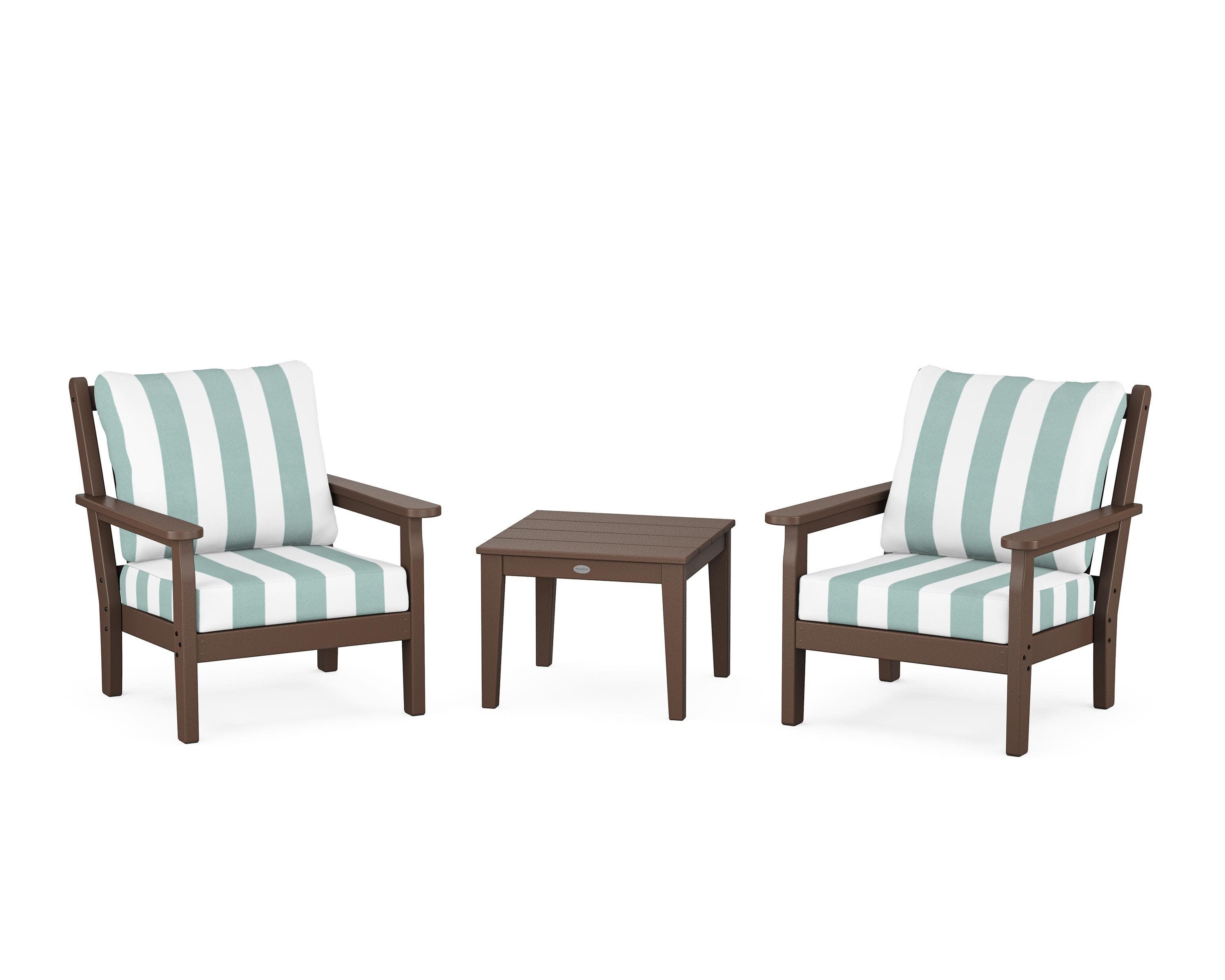 Chippendale 3-Piece Deep Seating Set in Mahogany / Cabana Stripe Glacier Spa