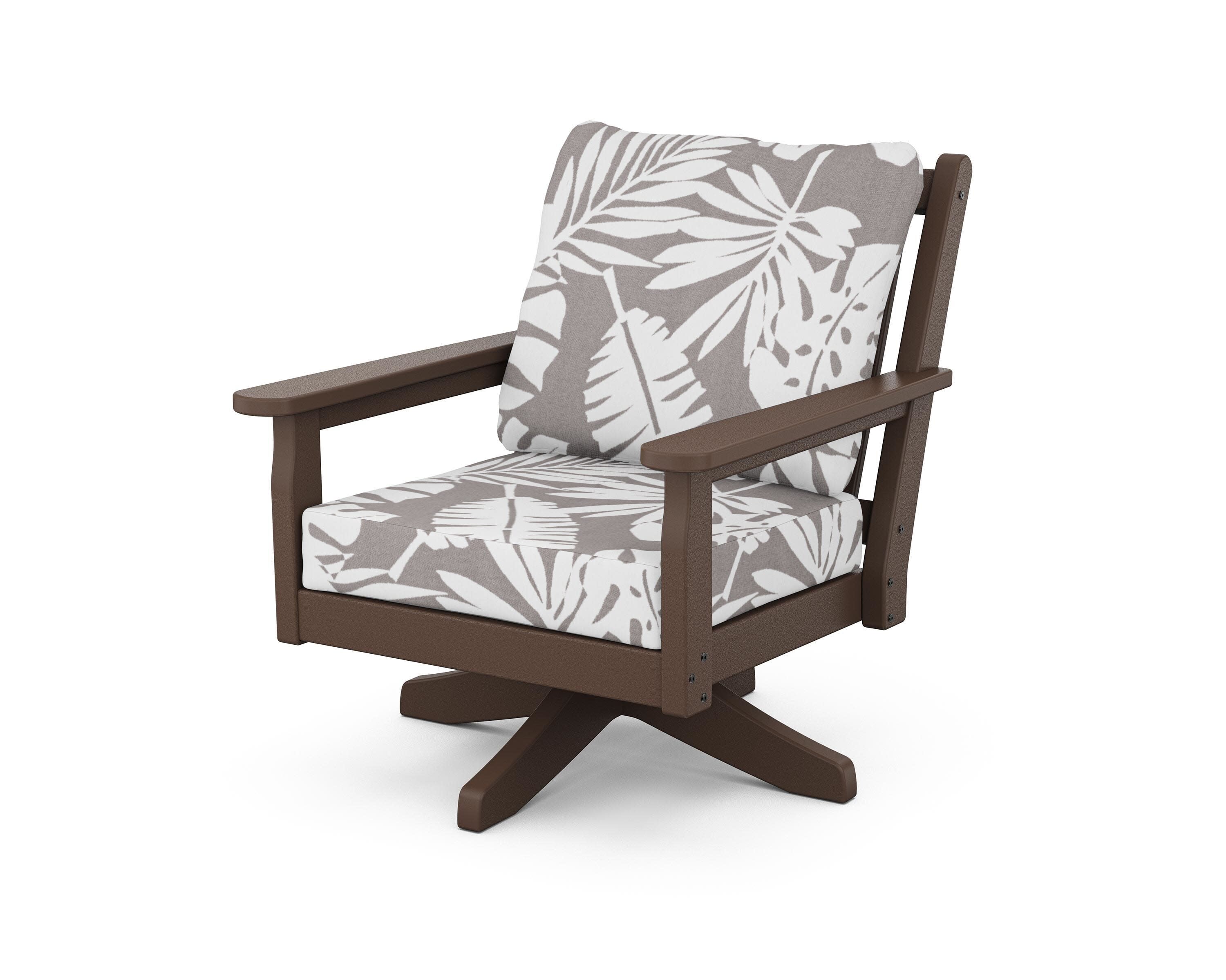 Chippendale Deep Seating Swivel Chair in Mahogany / Leaf Grey Mist