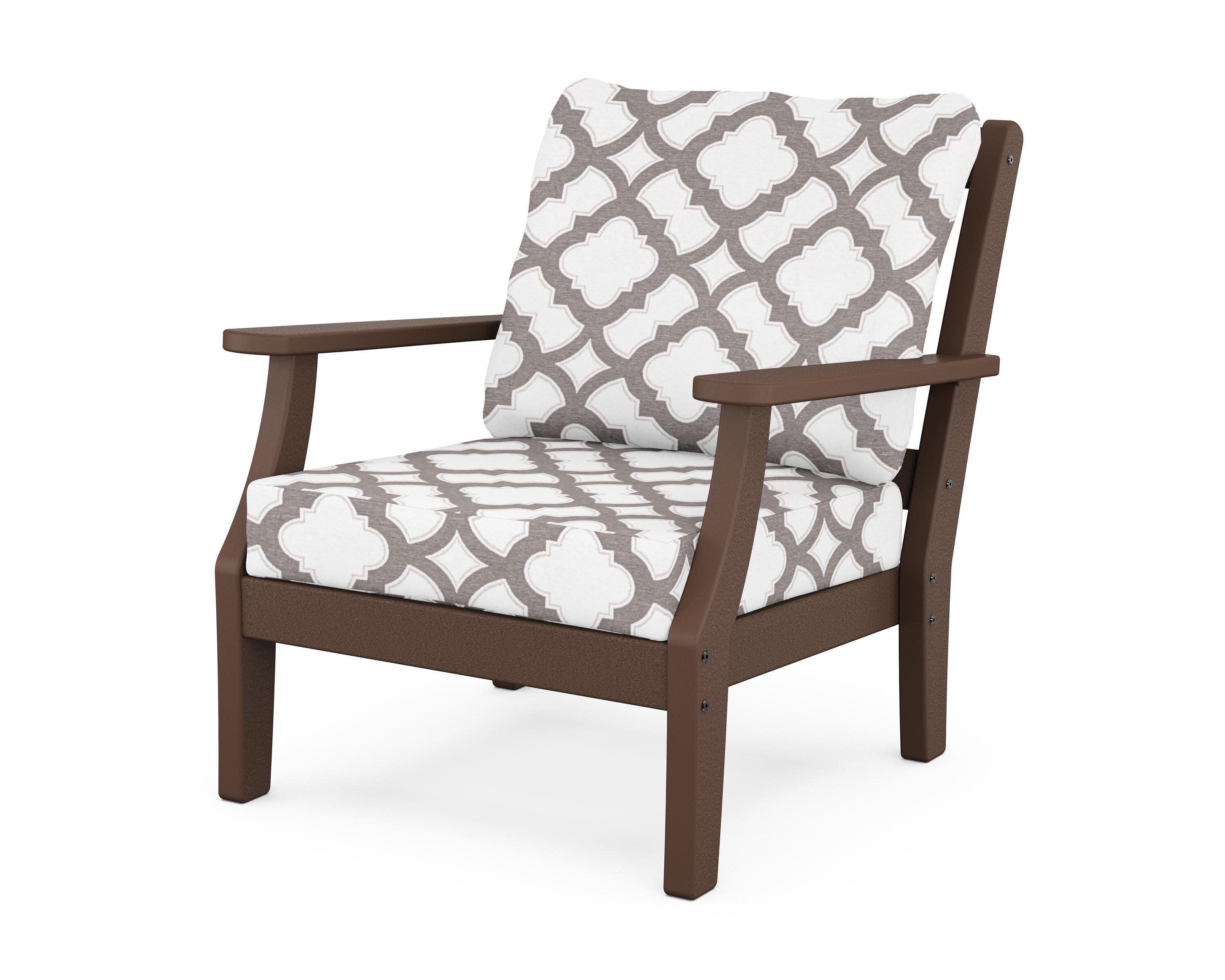 Chinoiserie Deep Seating Chair in Mahogany / Trellis Grey Mist
