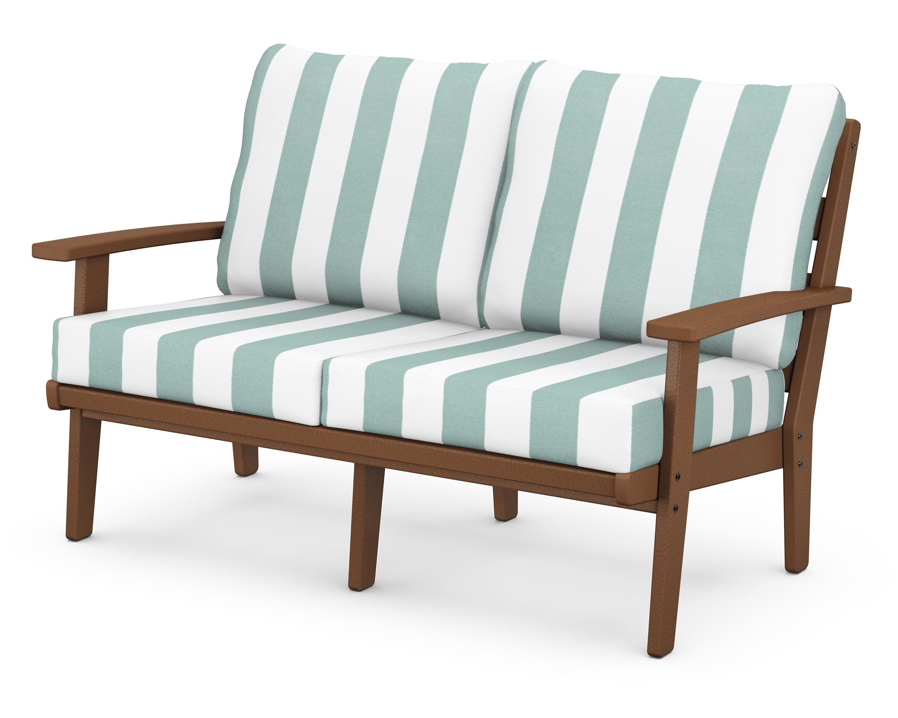 Grant Park Deep Seating Loveseat in Teak / Cabana Stripe Glacier Spa