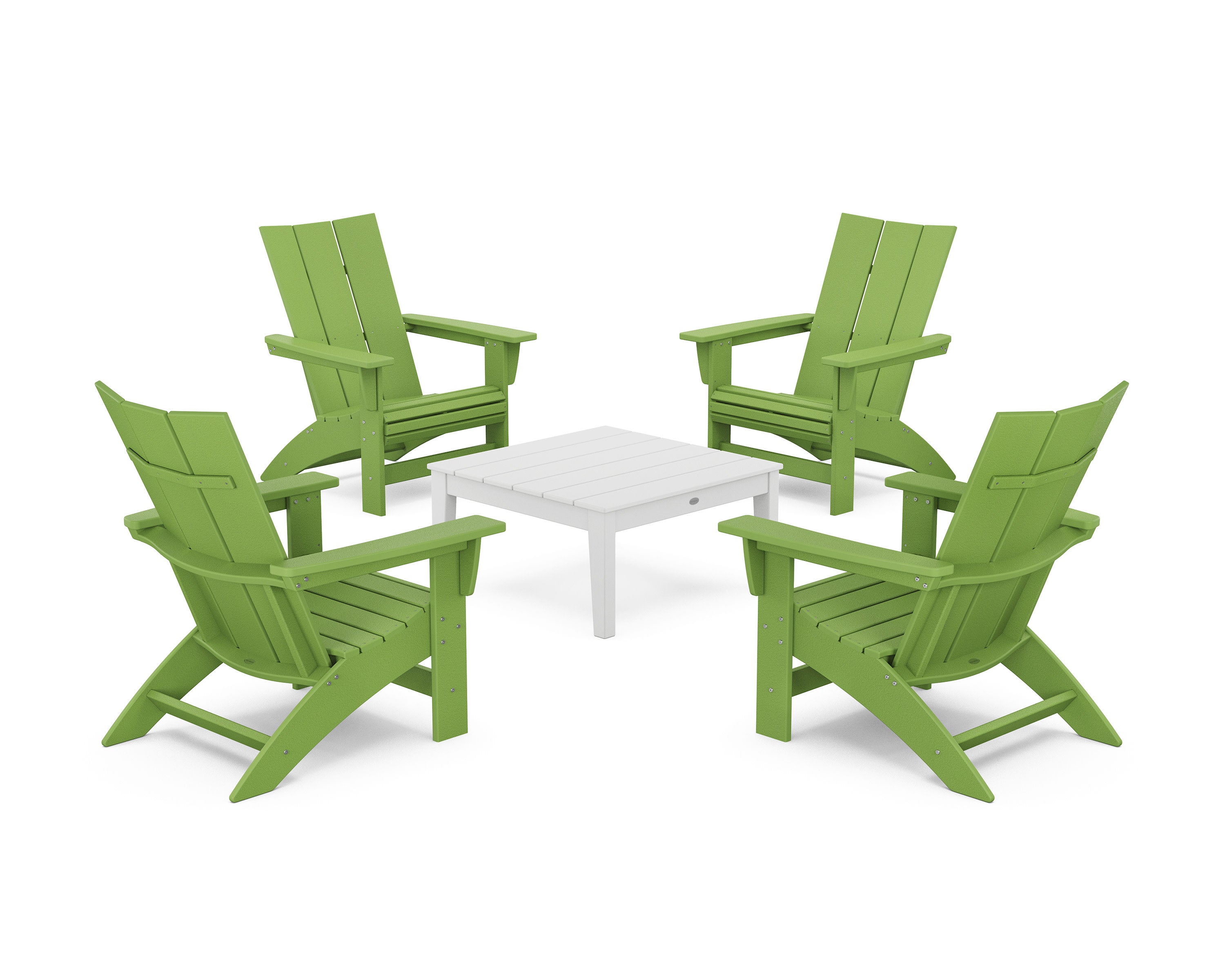 5-Piece Modern Grand Adirondack Chair Conversation Group in Lime / White