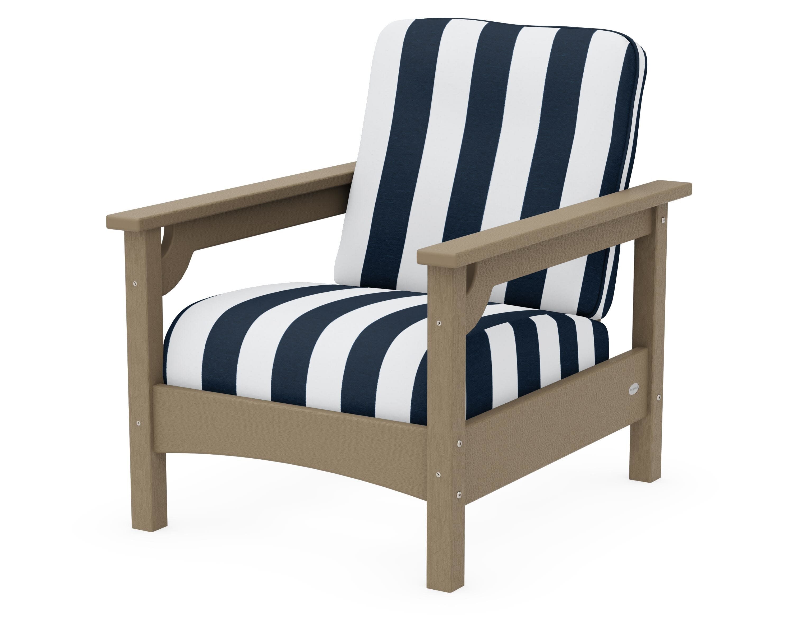 Club Chair in Vintage Sahara / Cabana Stripe Marine Indigo