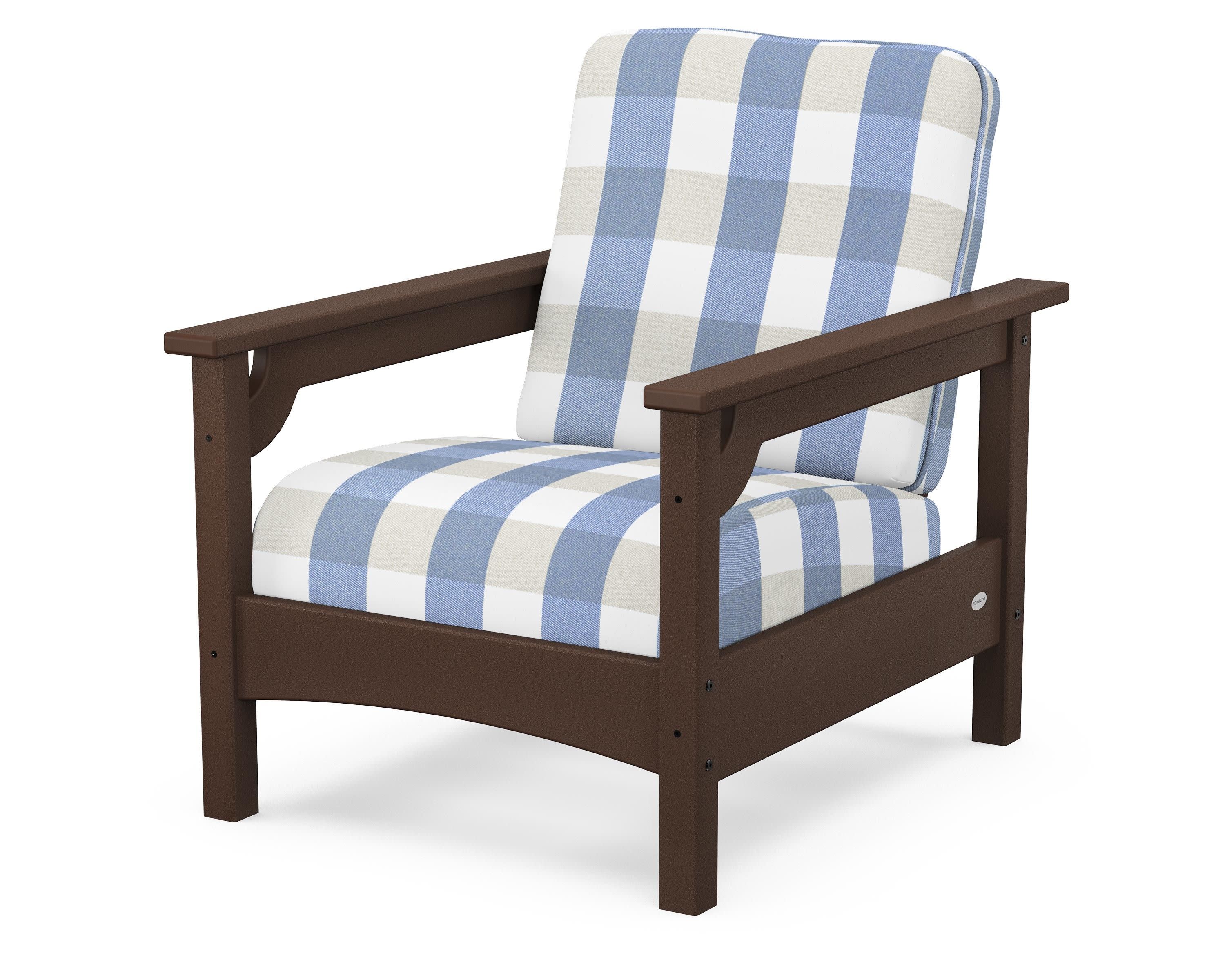 Club Chair in Mahogany / Buffalo Plaid Sky Blue