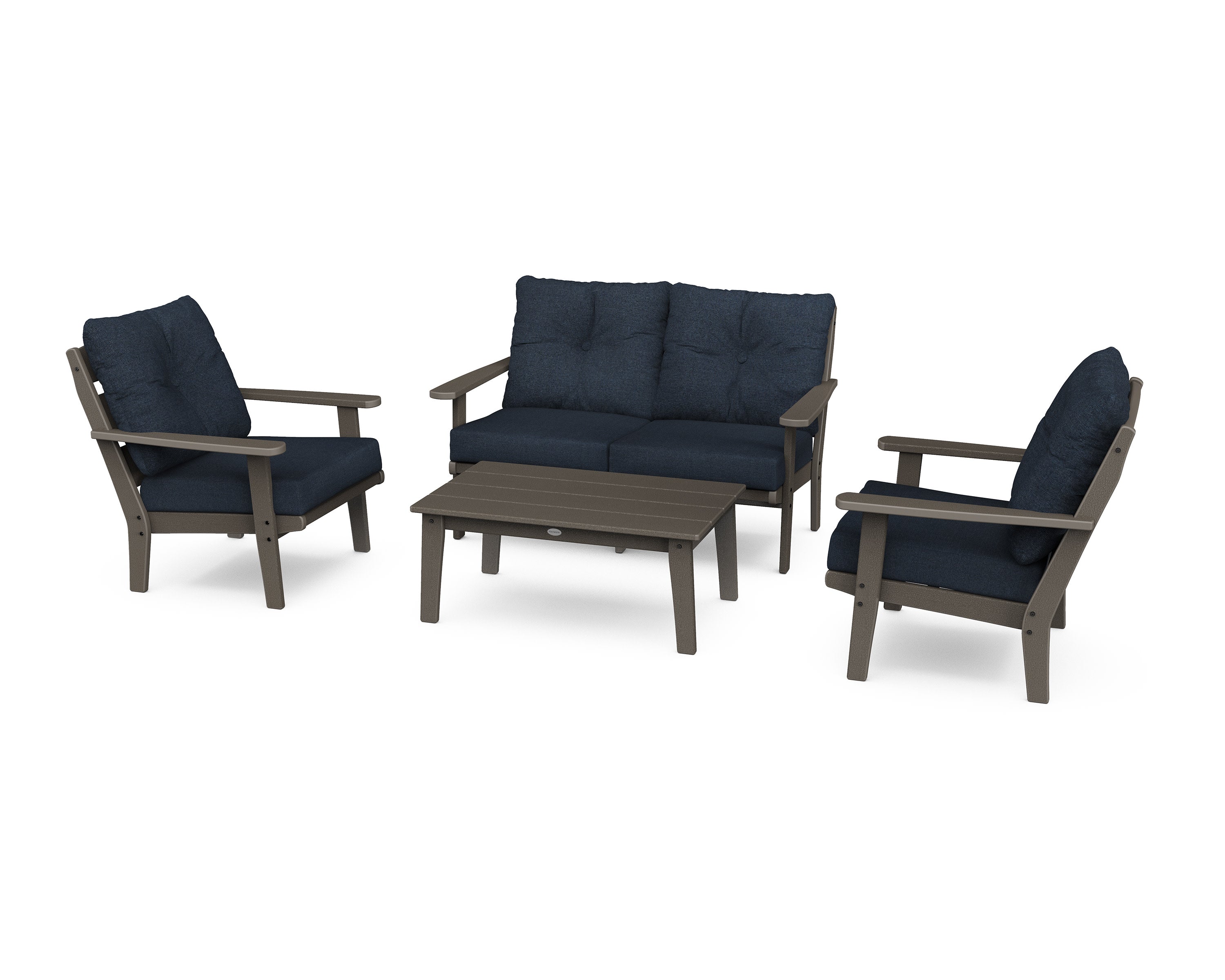 Lakeside 4-Piece Deep Seating Set in Vintage Coffee / Marine Indigo