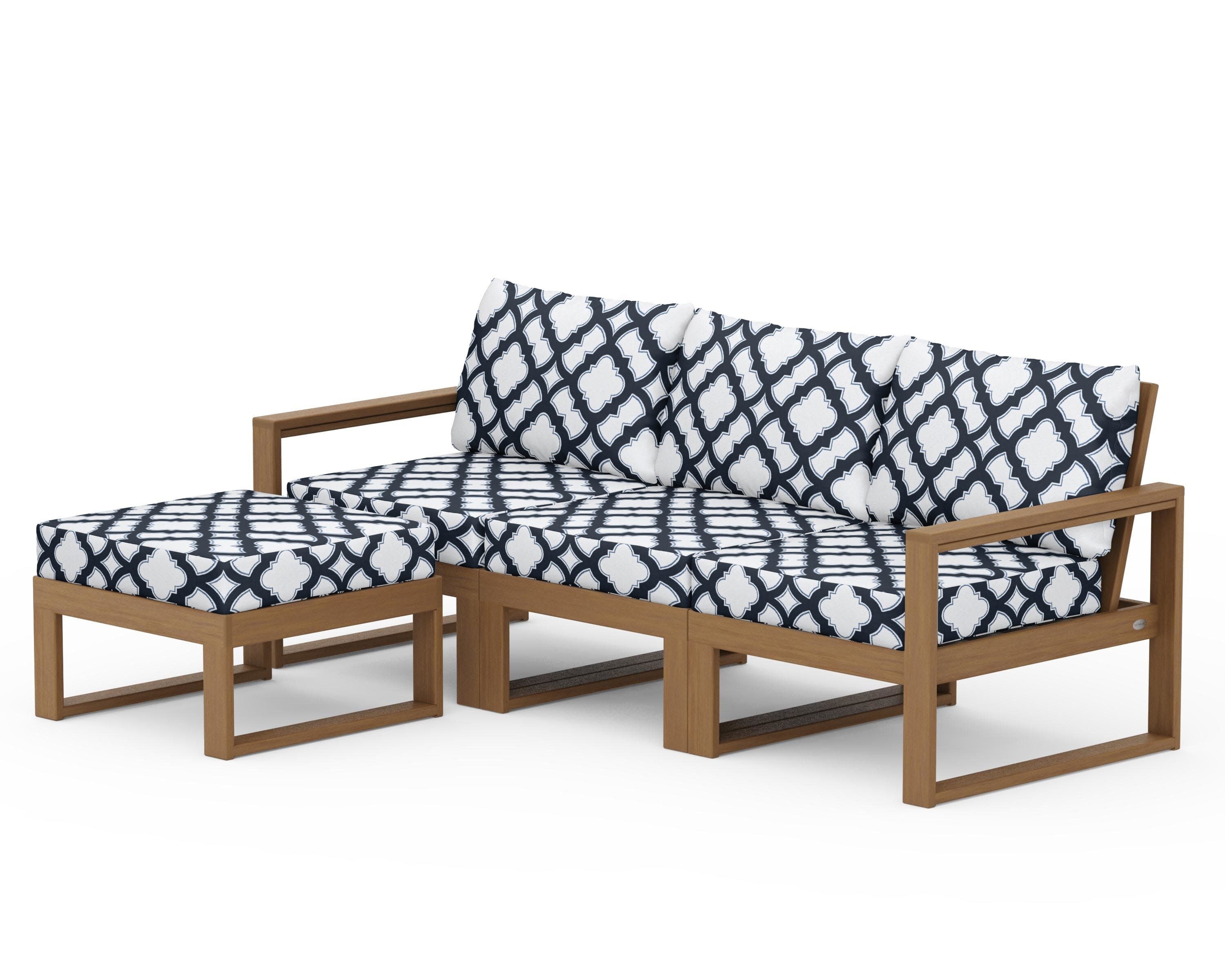 EDGE 4-Piece Modular Deep Seating Set with Ottoman in Natural / Trellis Marine Indigo
