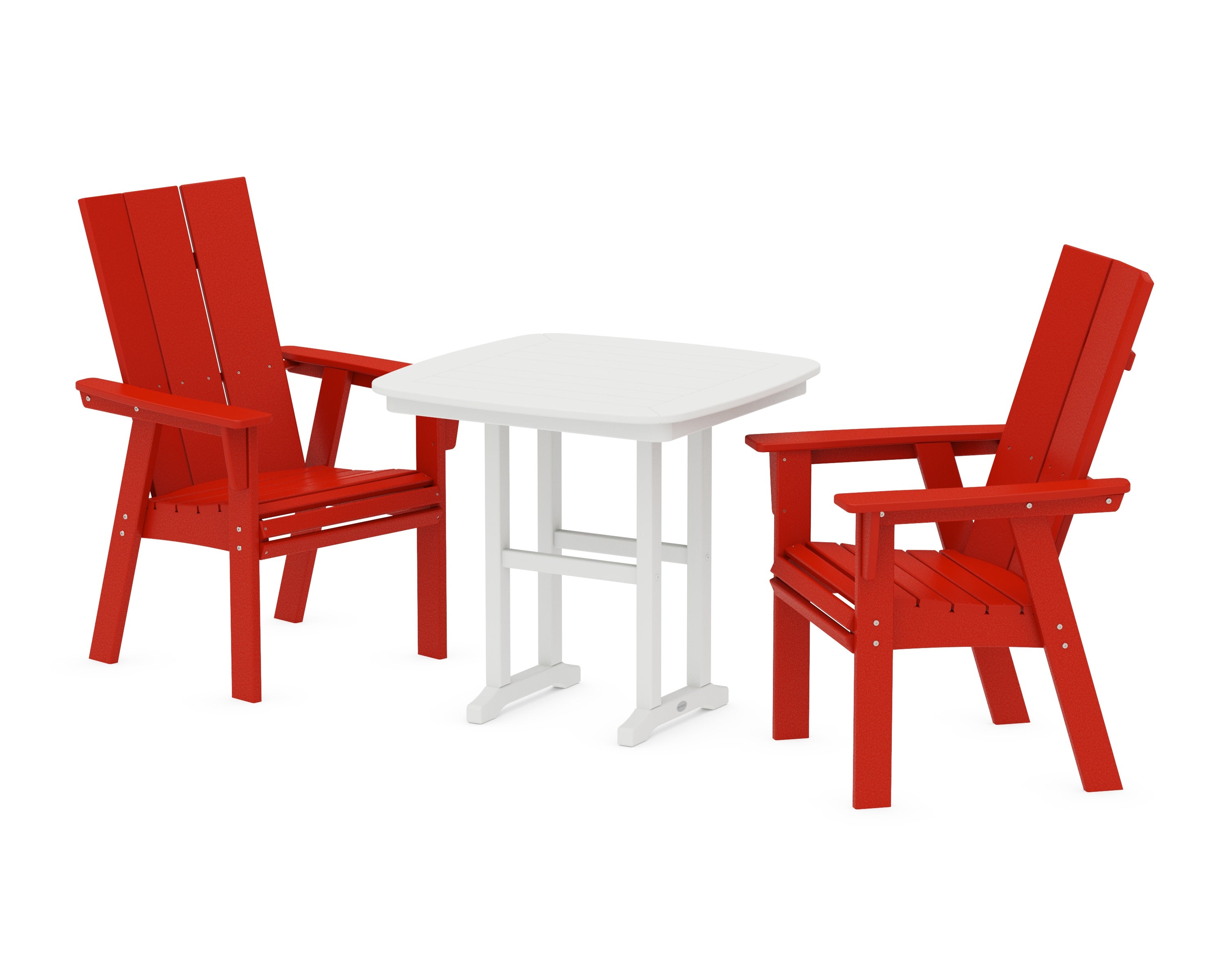 Modern Adirondack 3-Piece Dining Set in Sunset Red / White