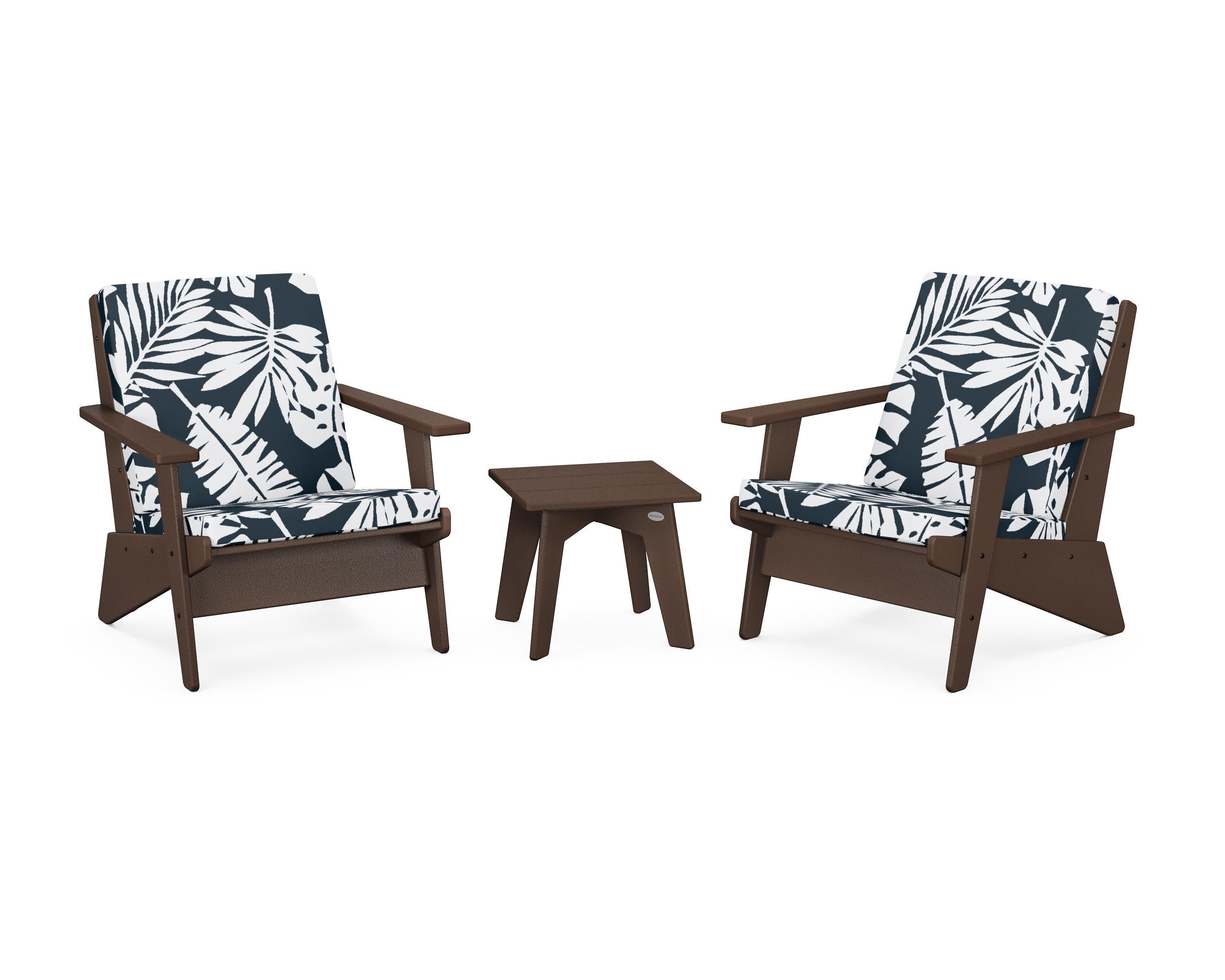 Riviera Modern Lounge 3-Piece Set in Mahogany / Leaf Marine Indigo
