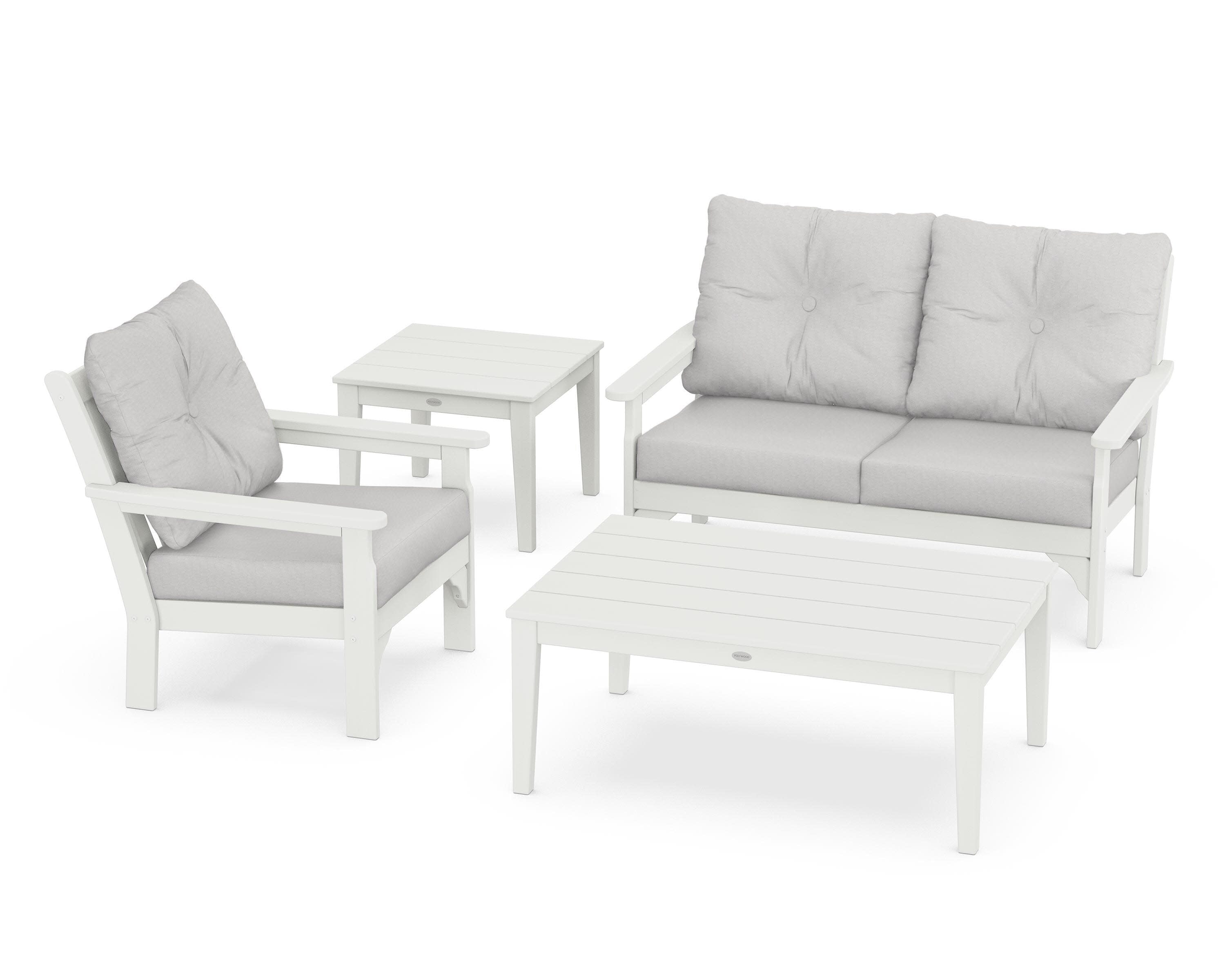 Vineyard 4-Piece Deep Seating Set in Vintage White / Diamond in the Rough