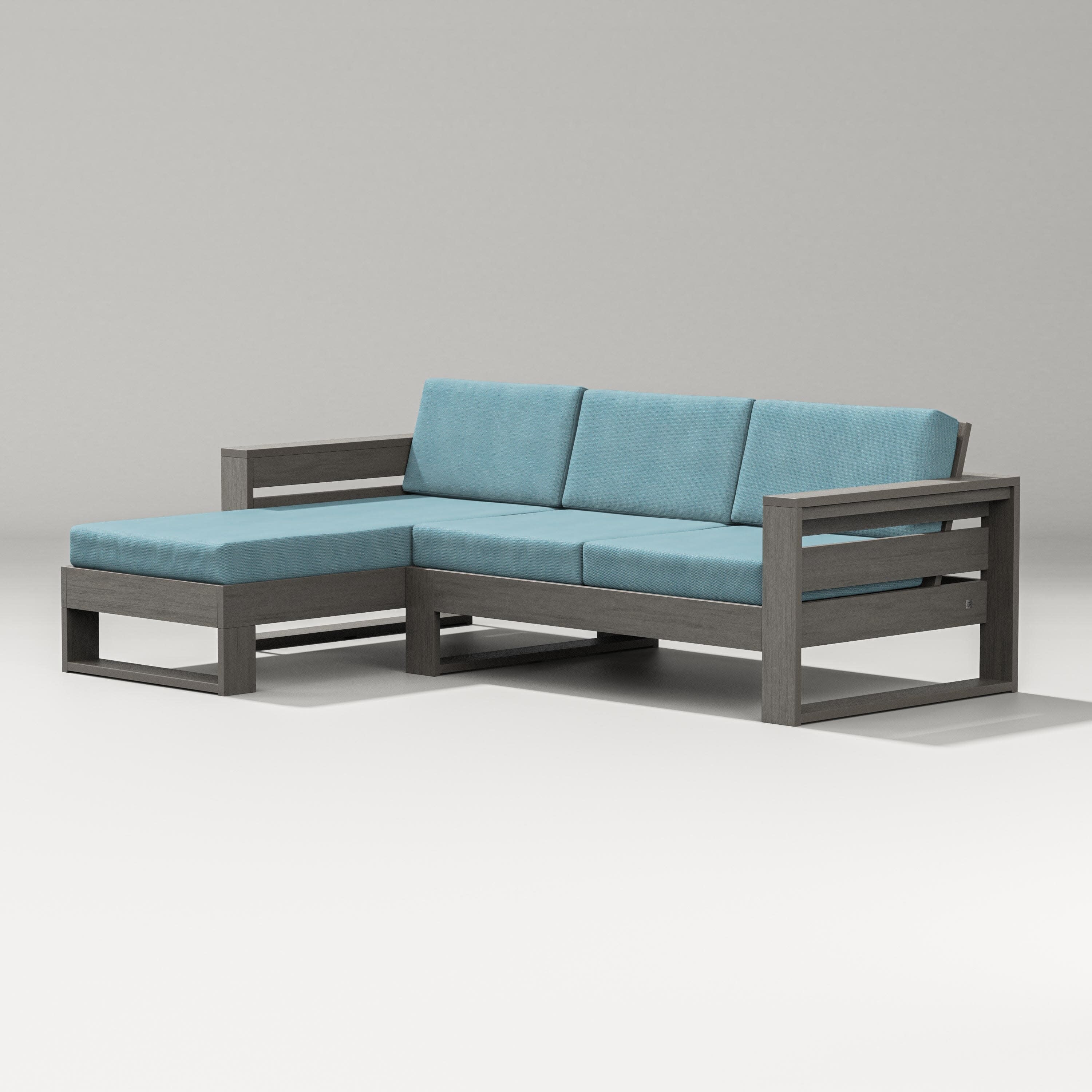 Latitude Left Chaise Sectional in Driftwood / Lattice Sky Blue