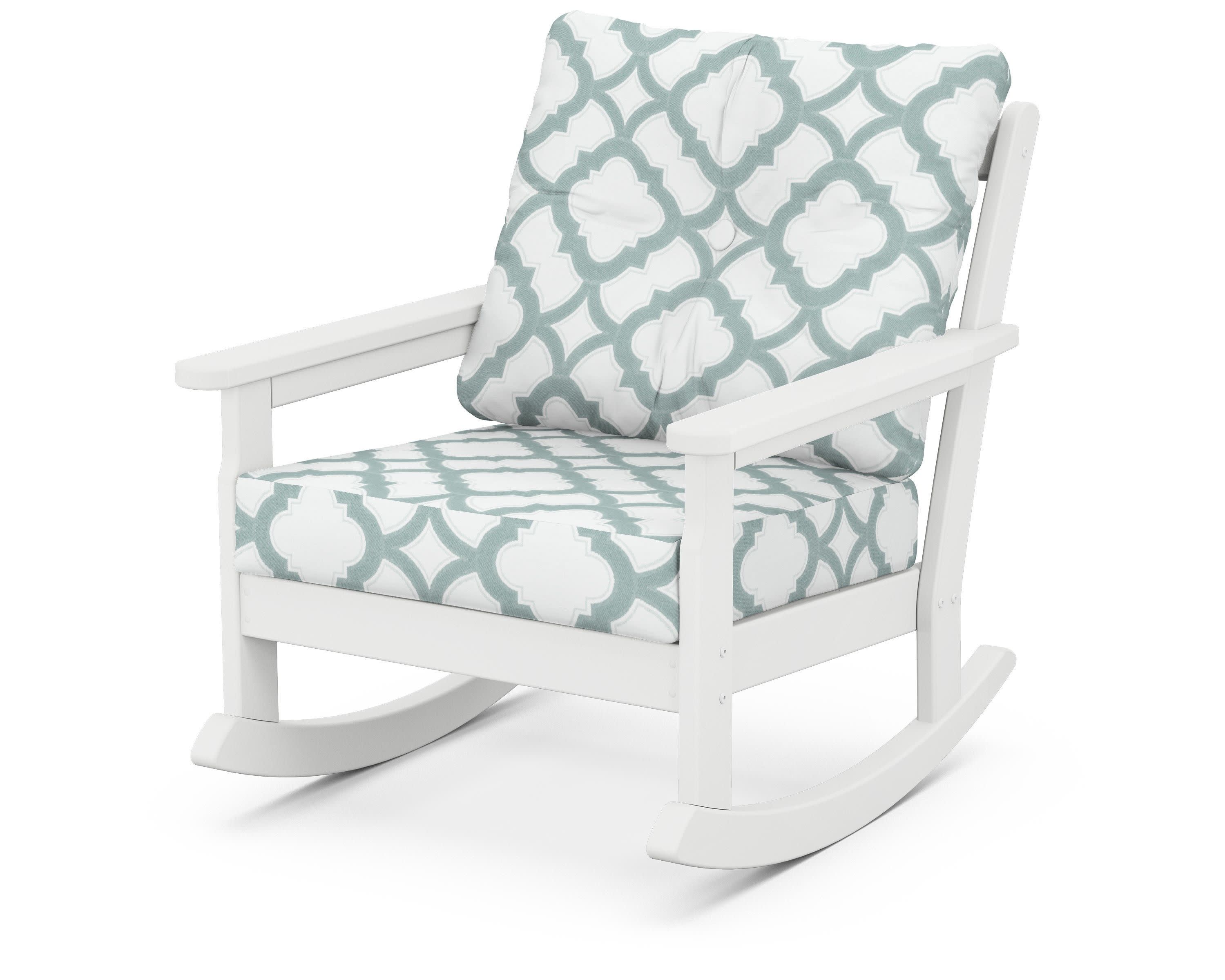 Vineyard Deep Seating Rocking Chair in White / Trellis Glacier Spa