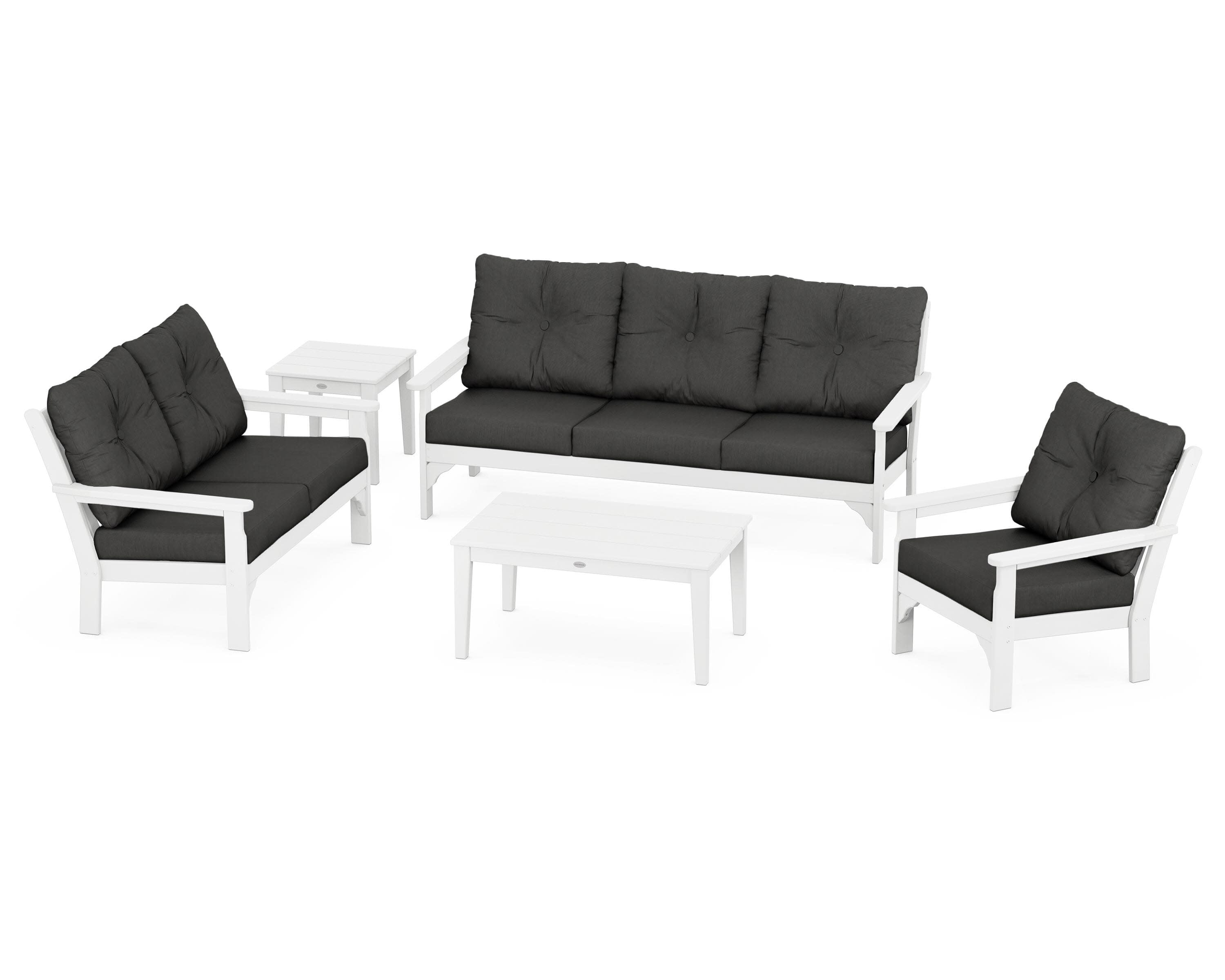 Vineyard 5 Piece Deep Seating Set in White / Spectrum Carbon