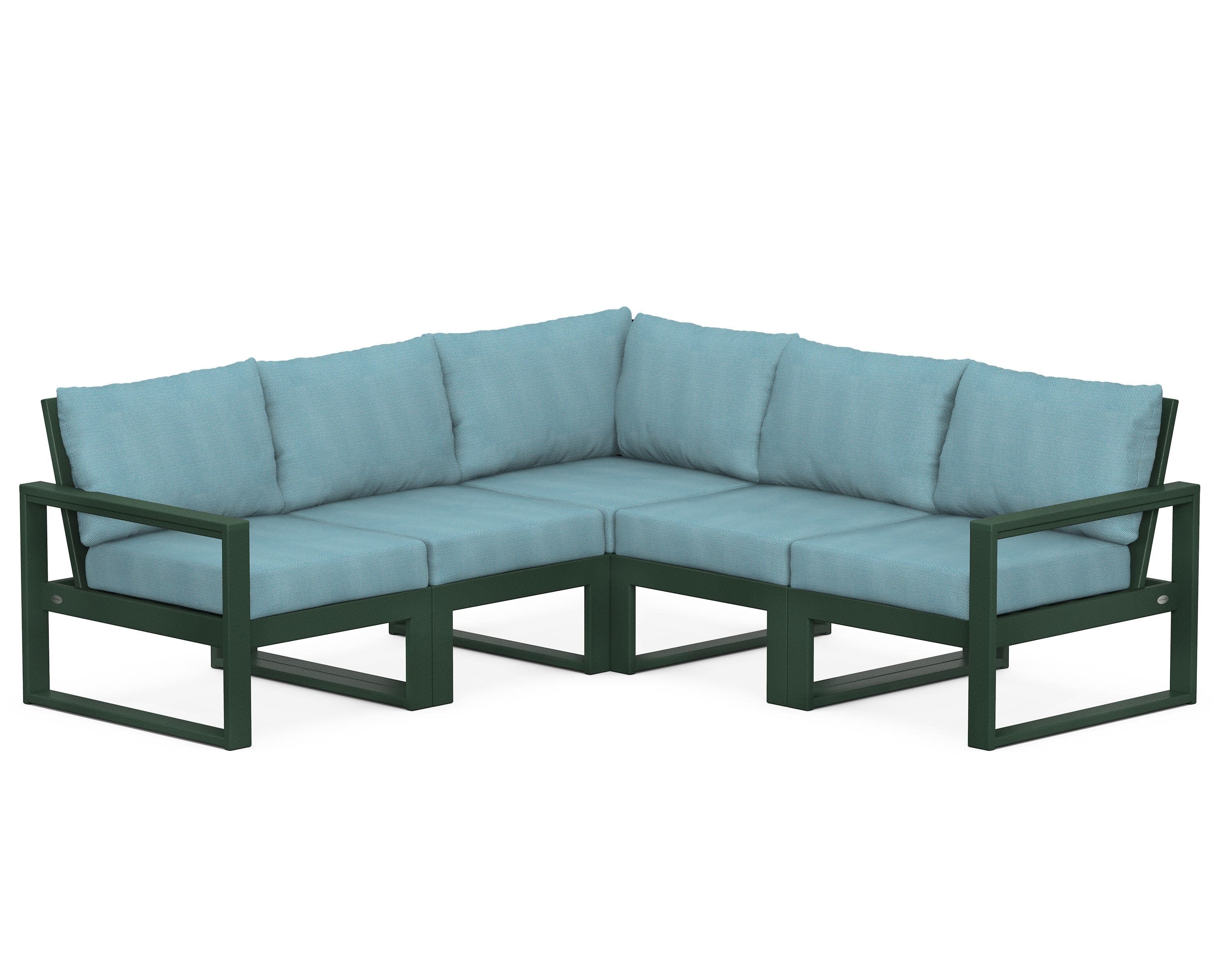EDGE 5-Piece Modular Deep Seating Set in Green / Lattice Sky Blue