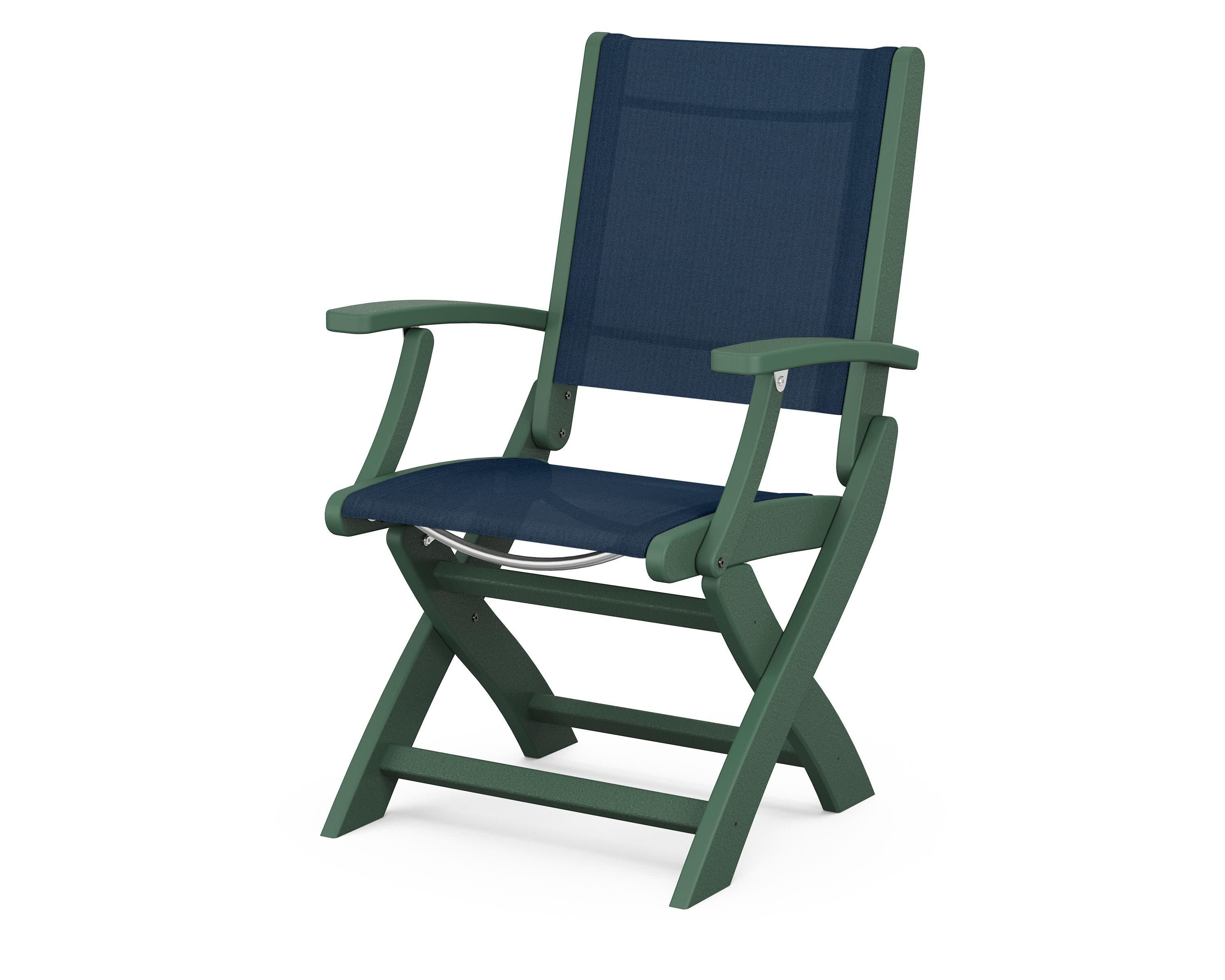 Coastal Folding Chair in Green / Navy Blue Sling