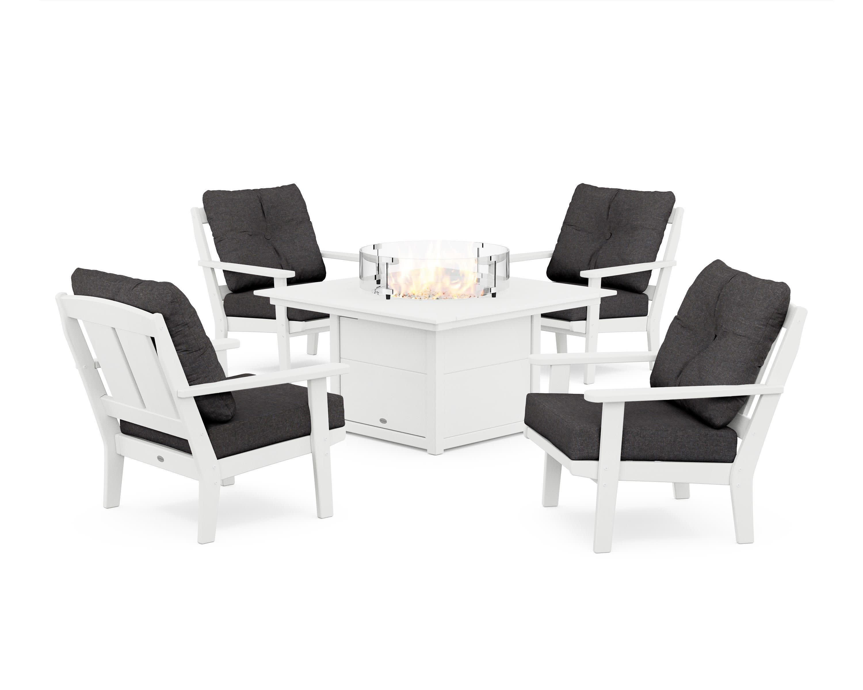 Mission 5-Piece Deep Seating Set with Fire Pit Table in White / Ash Charcoal