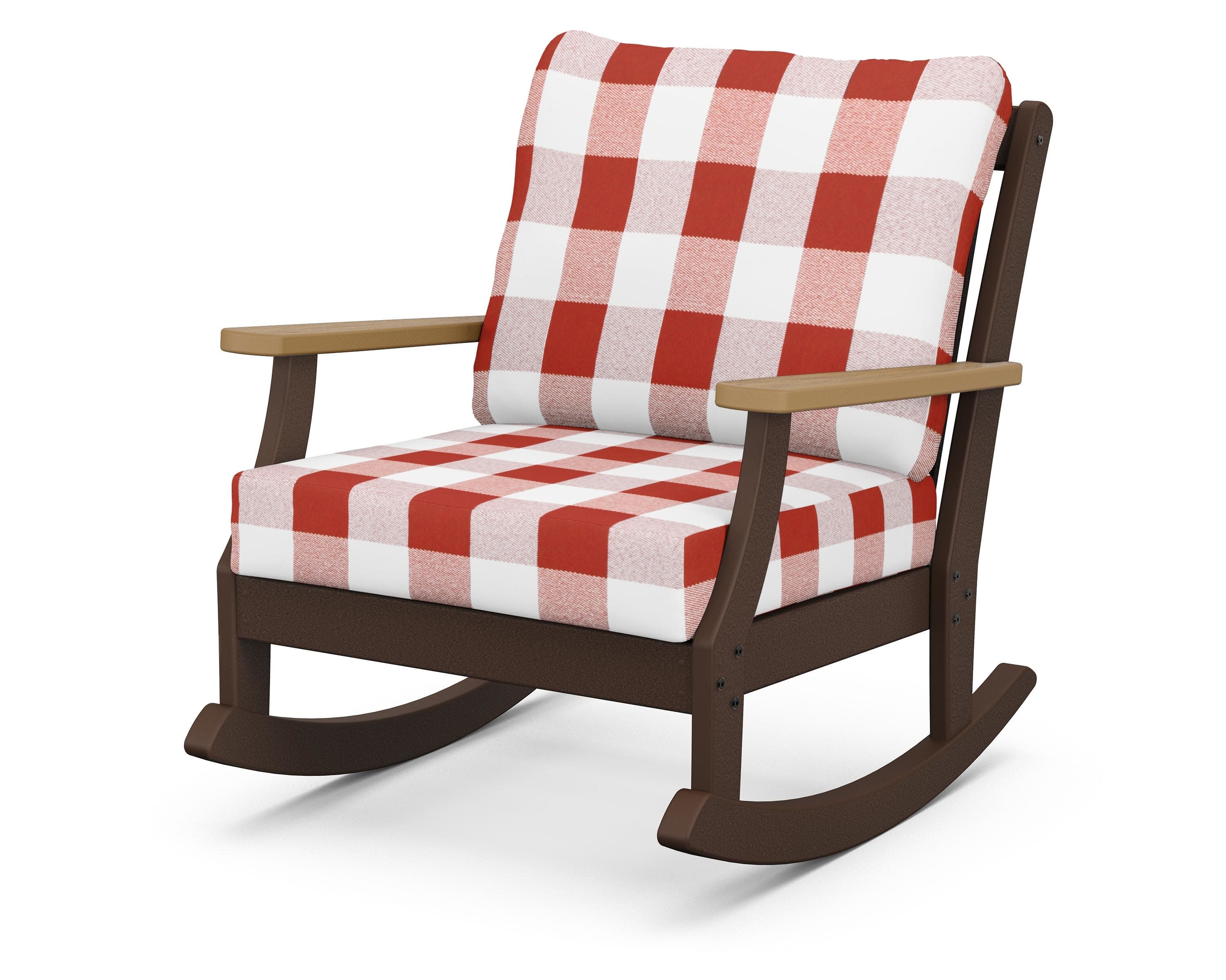 Braxton Deep Seating Rocking Chair in Mahogany / Natural / Buffalo Plaid Crimson