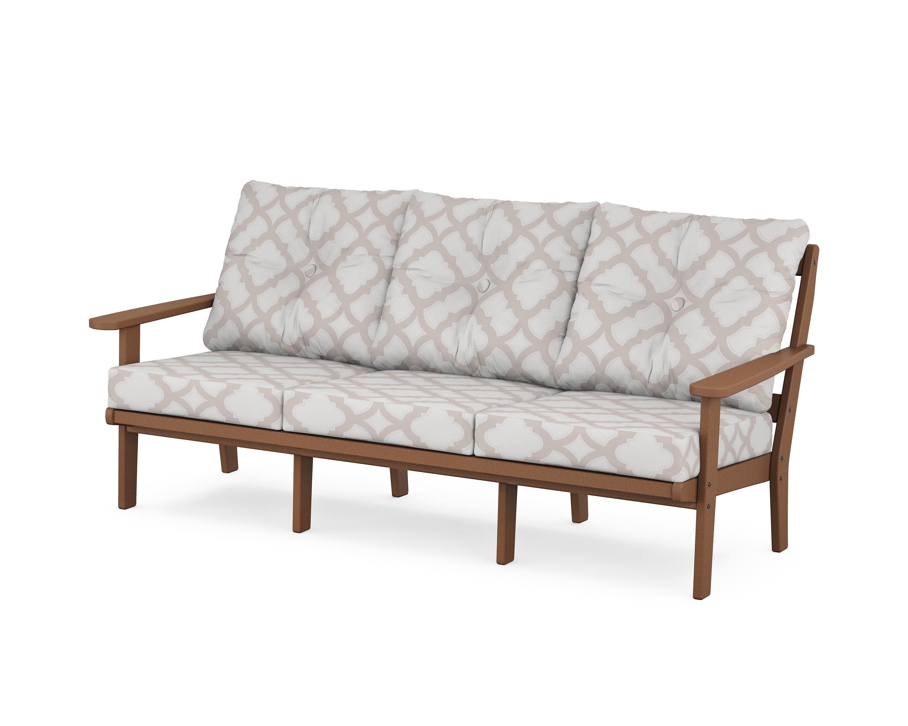 Mission Deep Seating Sofa in Teak / Trellis Dune Burlap