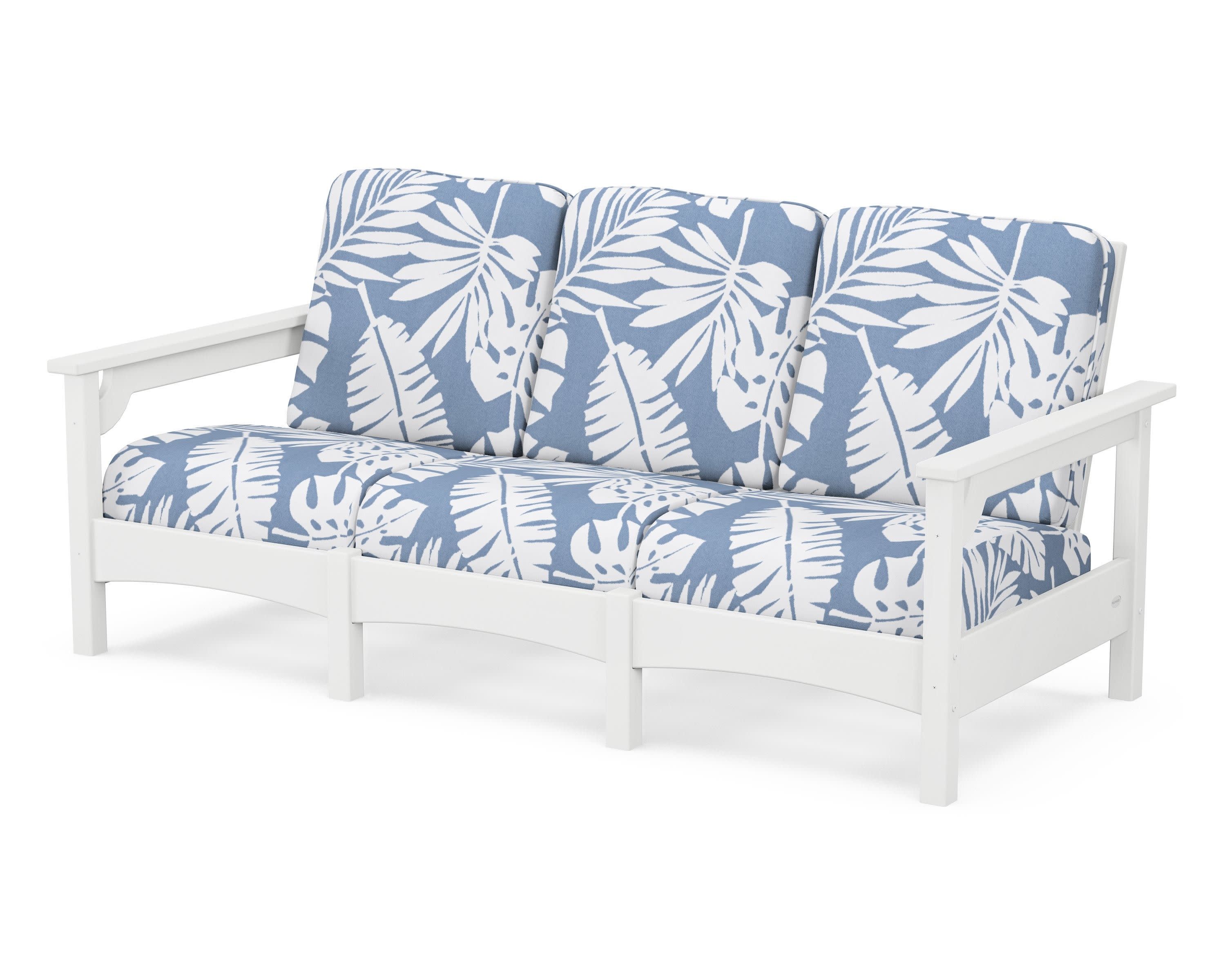 Club Sofa in White / Leaf Sky Blue
