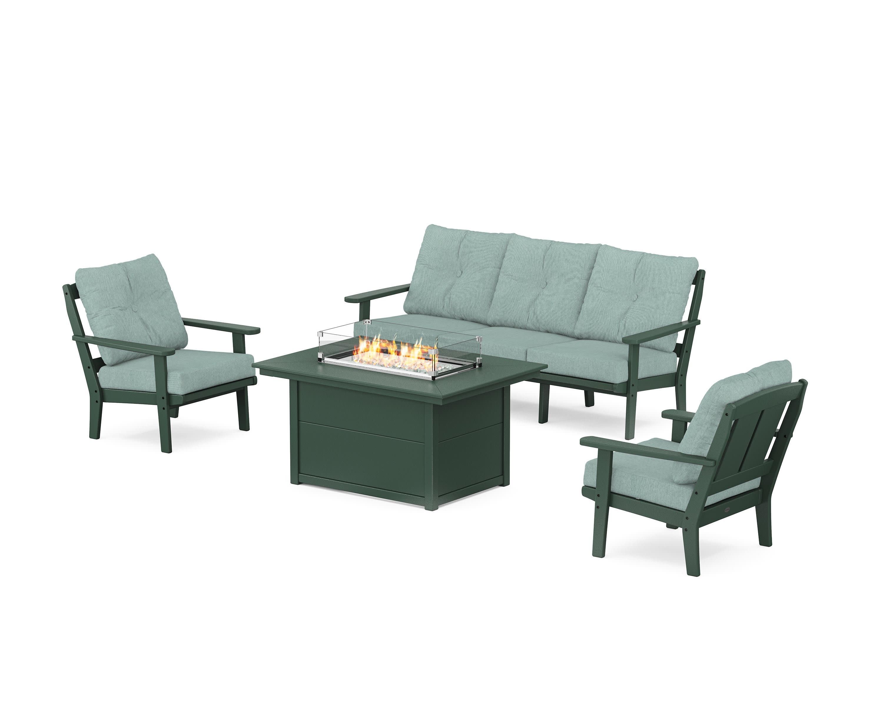 Mission Deep Seating Fire Pit Table Set in Green / Glacier Spa