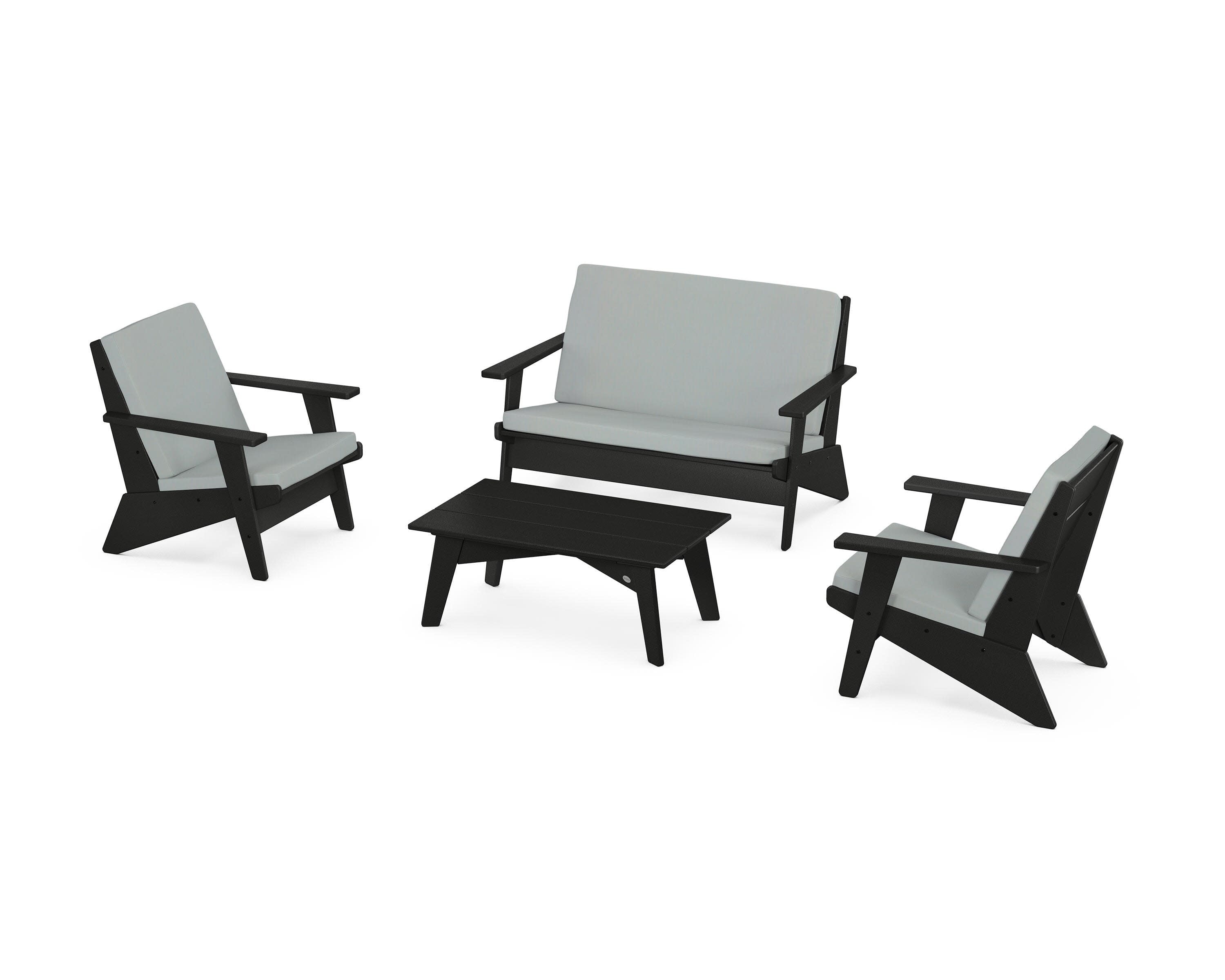 Riviera Modern Lounge 4-Piece Set in Black / Spa