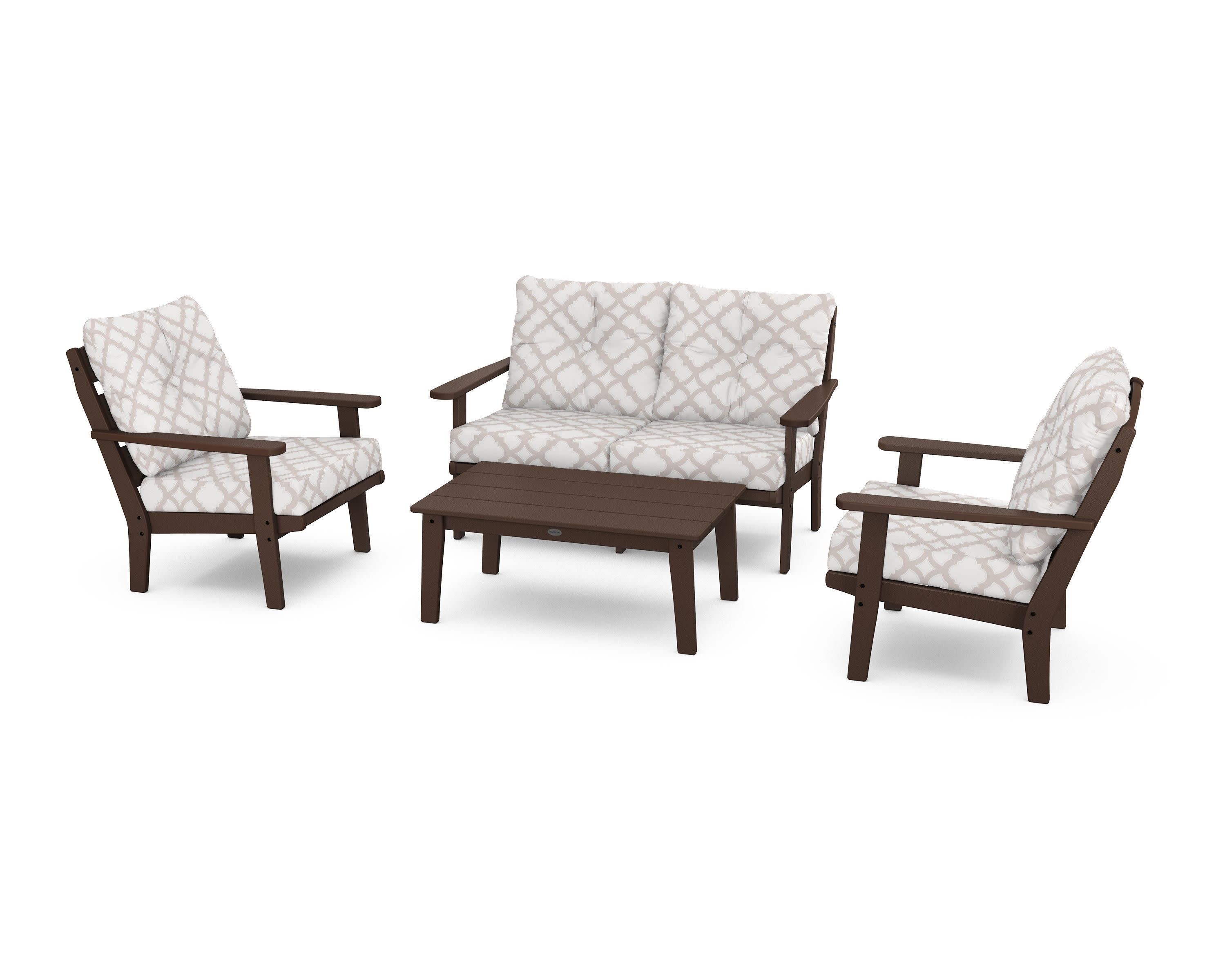 Lakeside 4-Piece Deep Seating Set in Mahogany / Trellis Dune Burlap