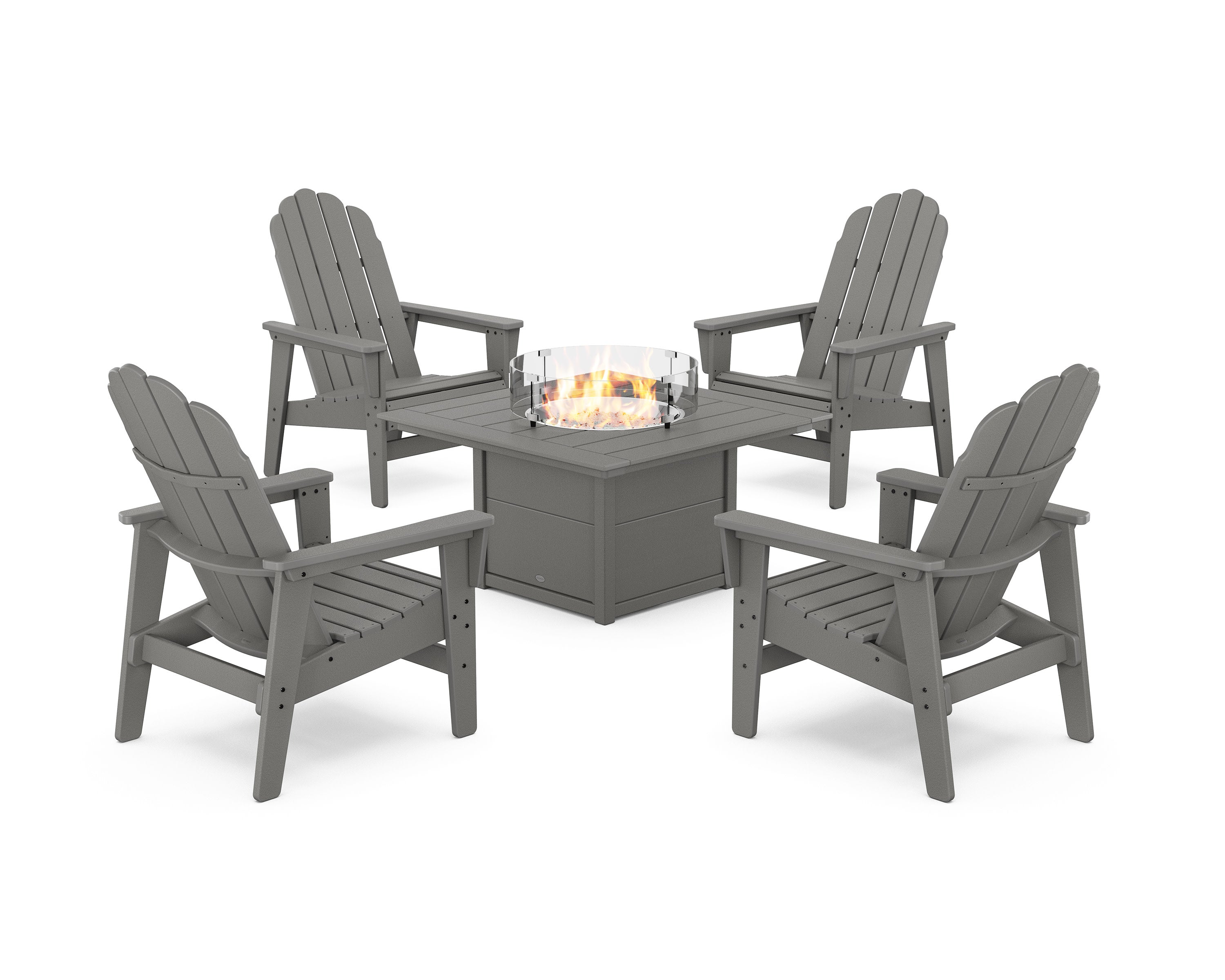 5-Piece Vineyard Grand Upright Adirondack Conversation Set with Fire Pit Table in Slate Grey
