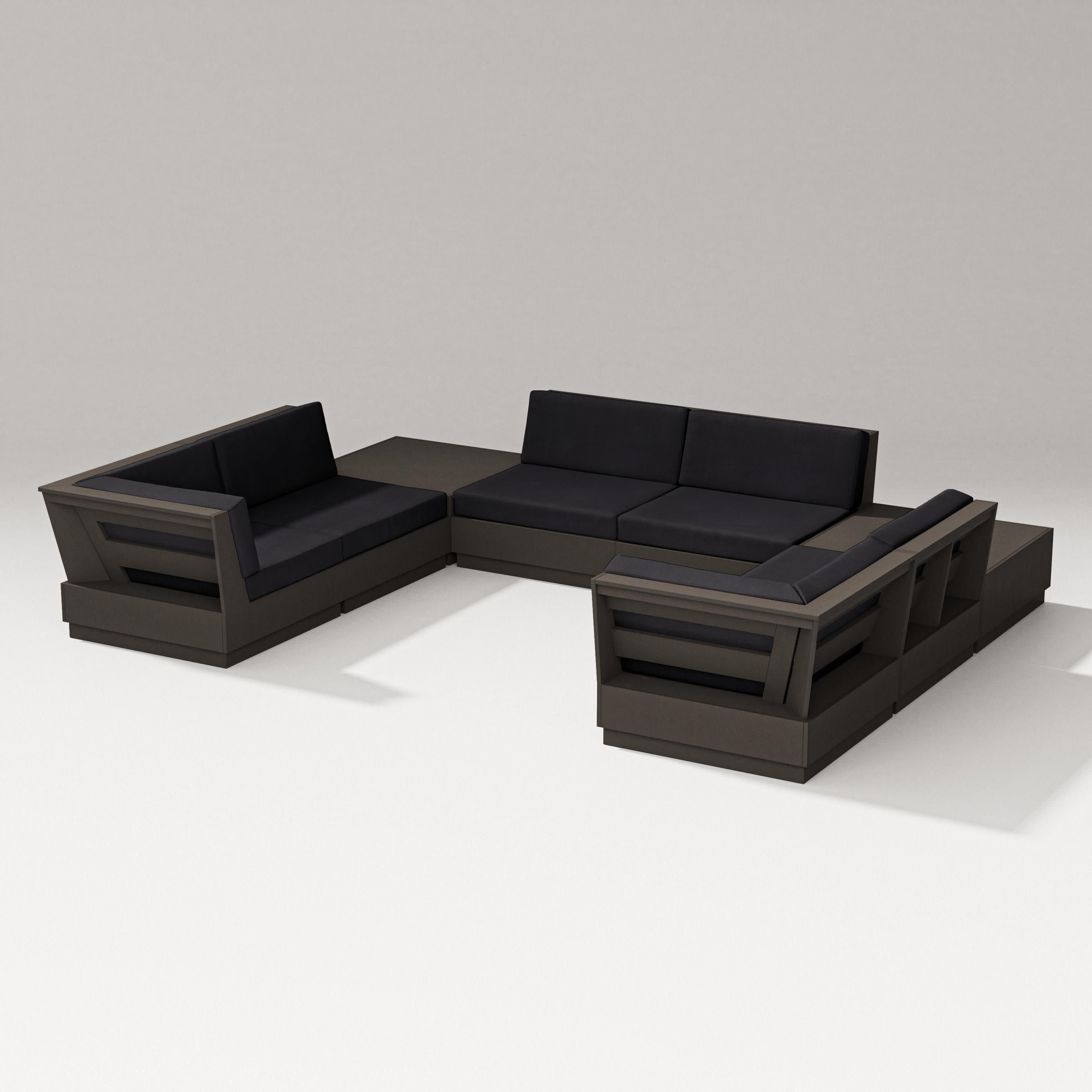 Elevate 8-Piece U-Shaped Sectional in Vintage Coffee / Midnight Linen