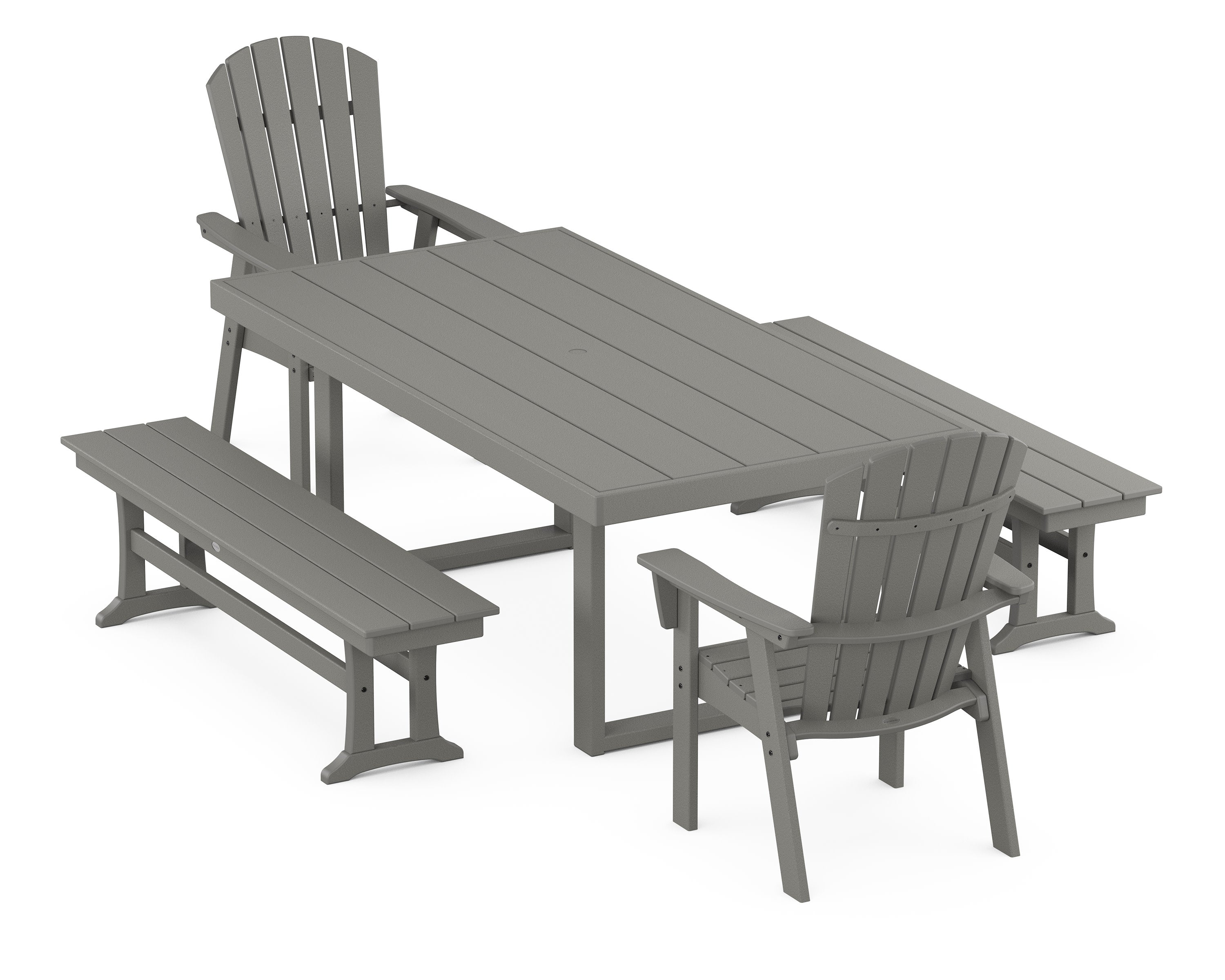 Nautical Curveback Adirondack 5-Piece Dining Set with Benches in Slate Grey
